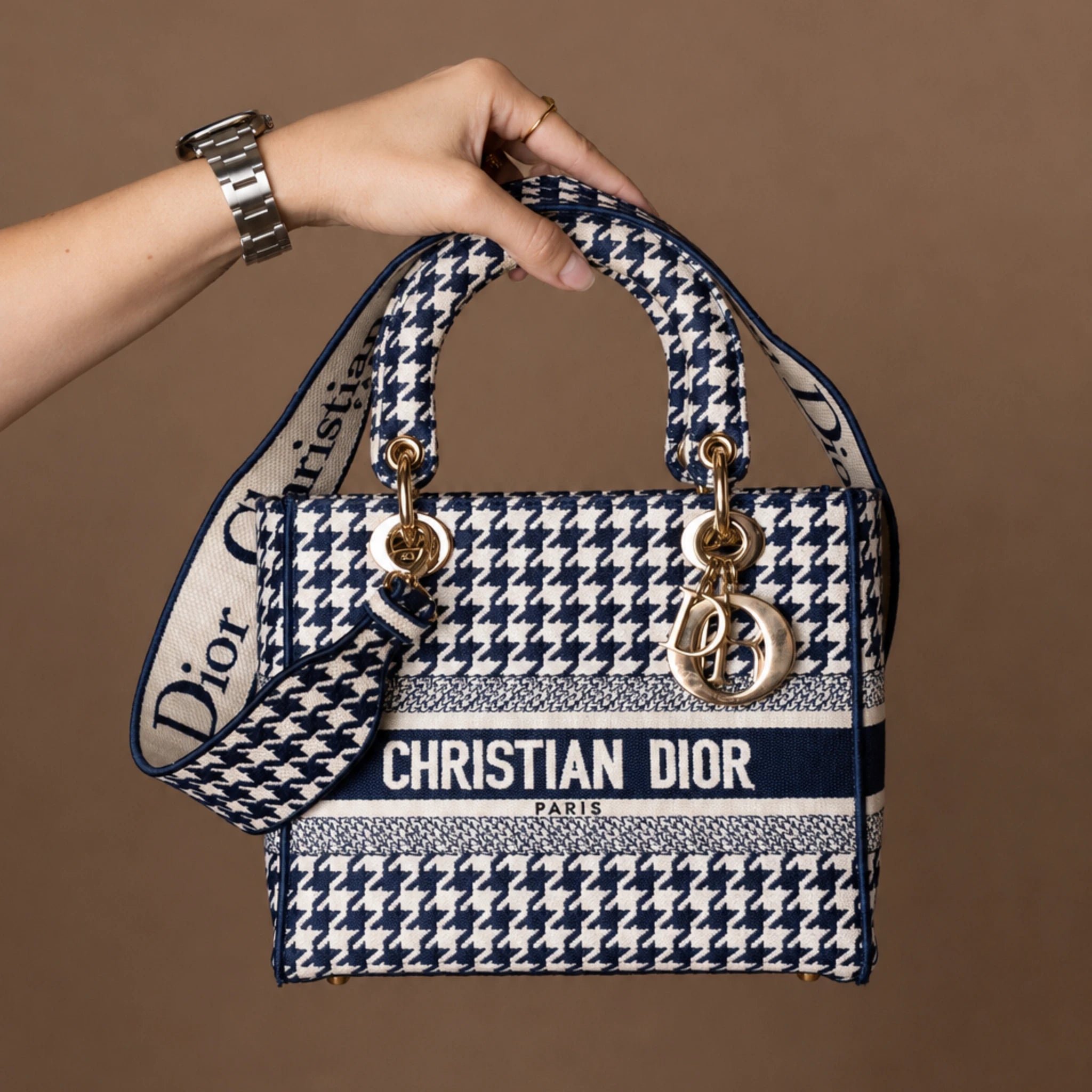 Dior Medium Embroidered Canvas Houndstooth Lady Dior