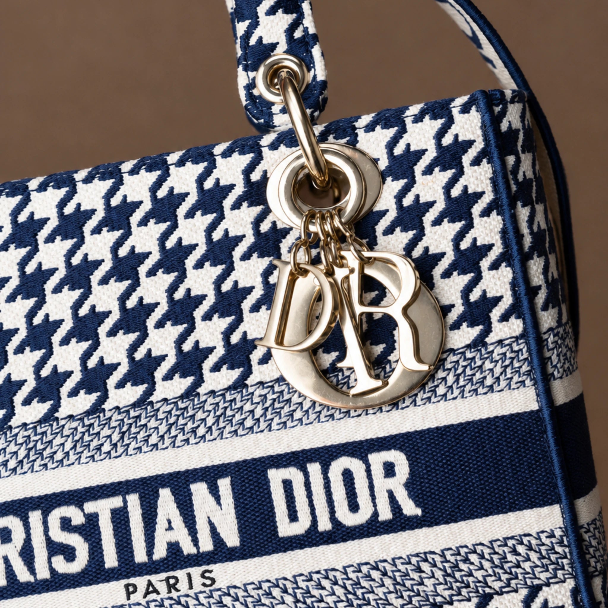 Dior Medium Embroidered Canvas Houndstooth Lady Dior