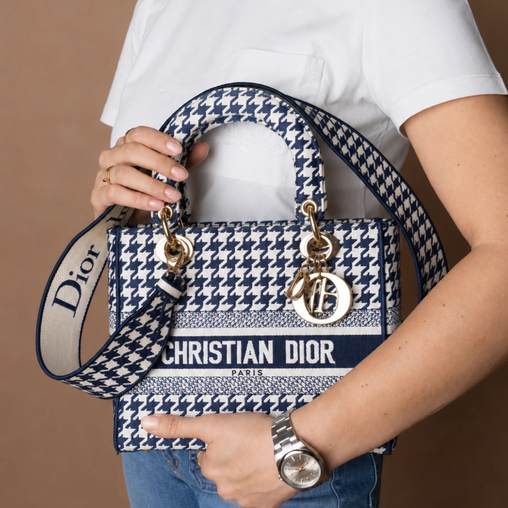 Dior Medium Embroidered Canvas Houndstooth Lady Dior