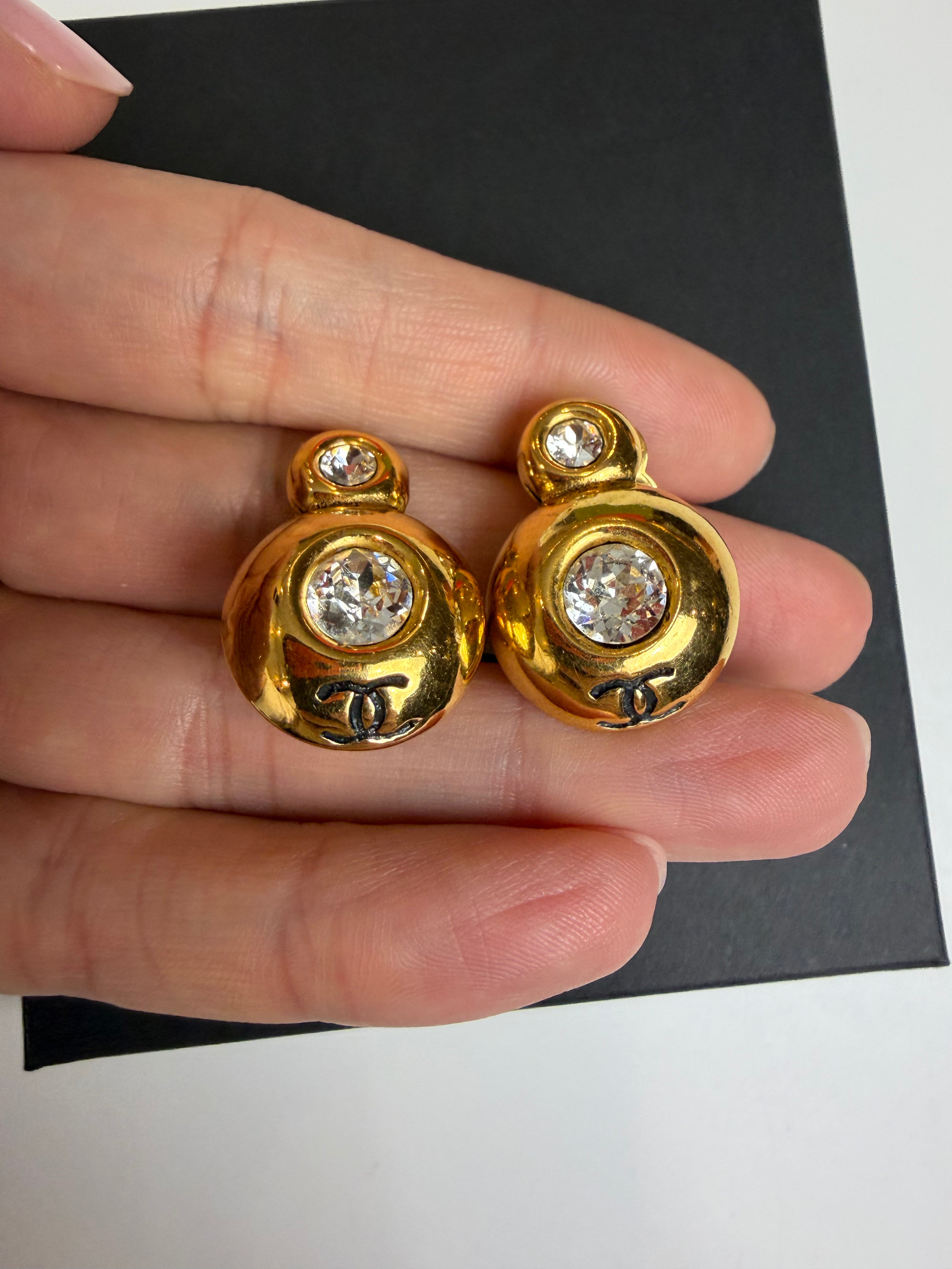 Chanel Vintage Gold Clip-On Earrings with Crystals