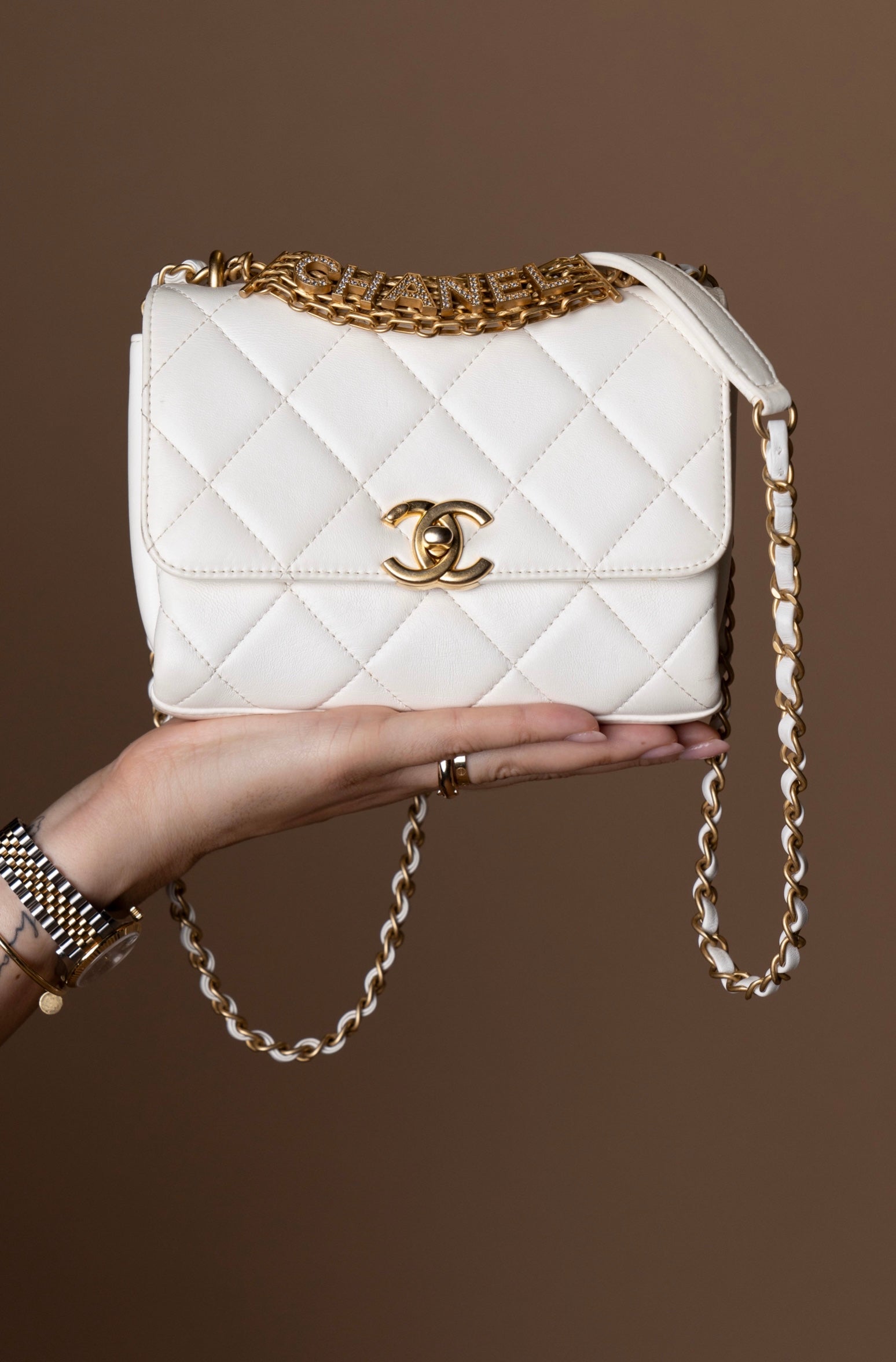 Chanel Crystal Logo Chain Flap Bag