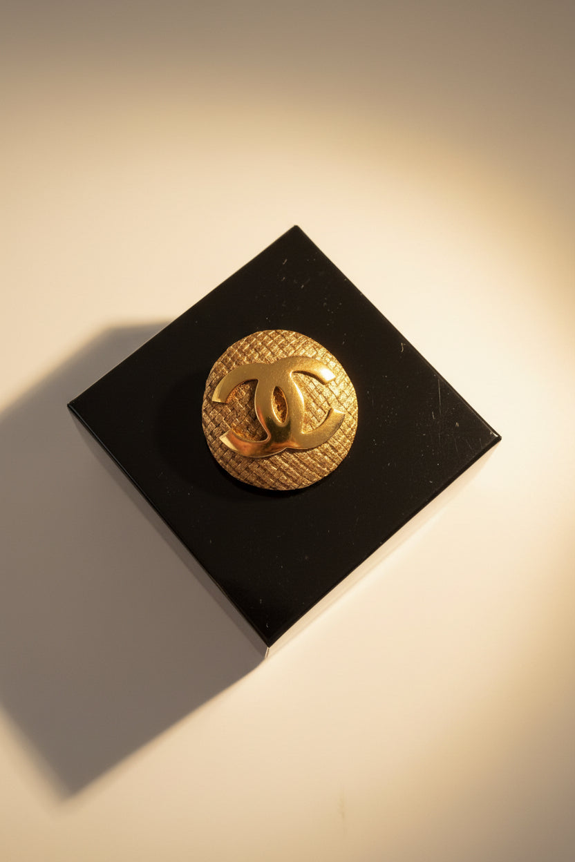 Chanel CC Gold Plated Woven Round Brooch