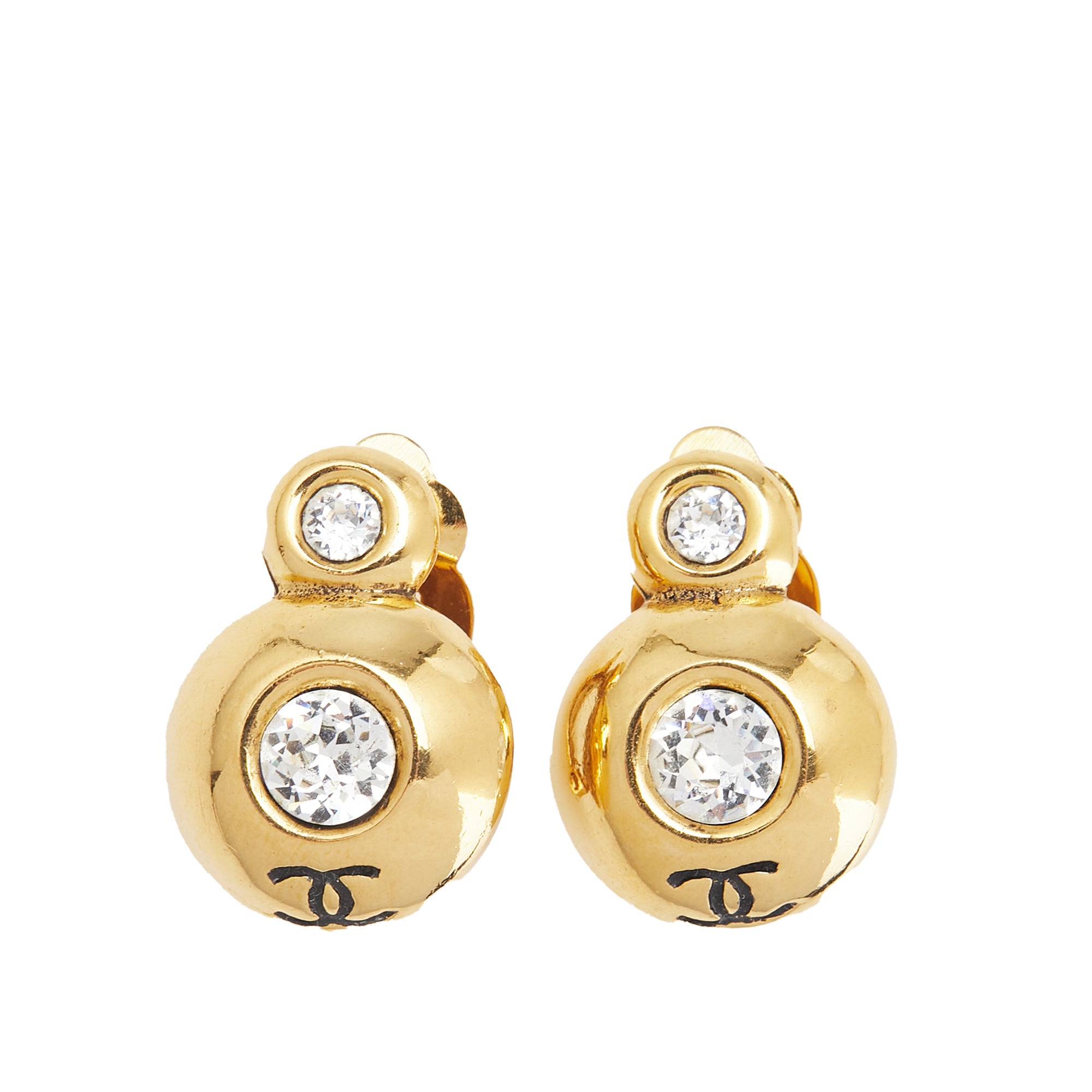 Chanel Vintage Gold Clip-On Earrings with Crystals