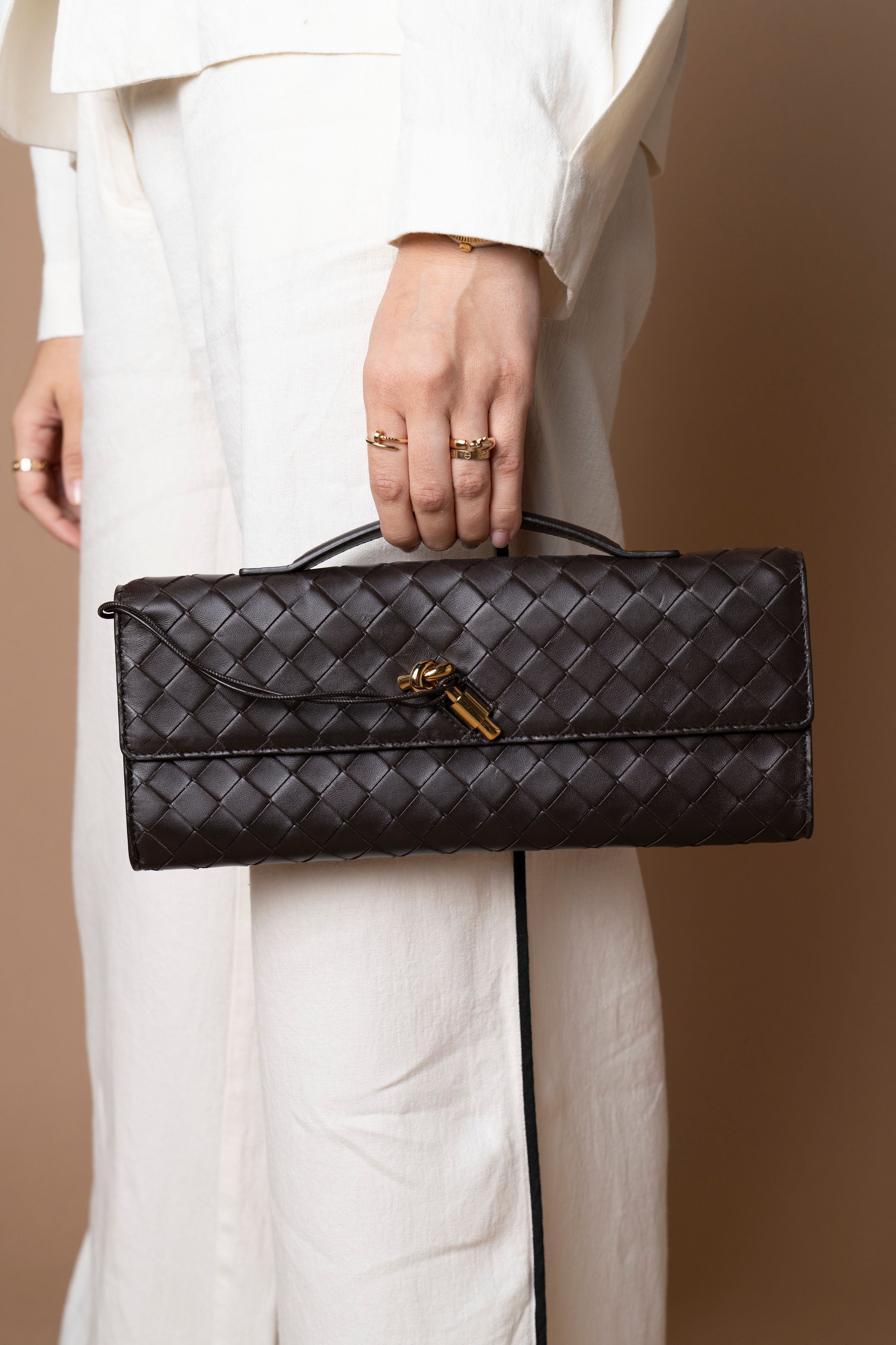 Bottega Veneta Lambskin Intrecciato Andiamo Clutch