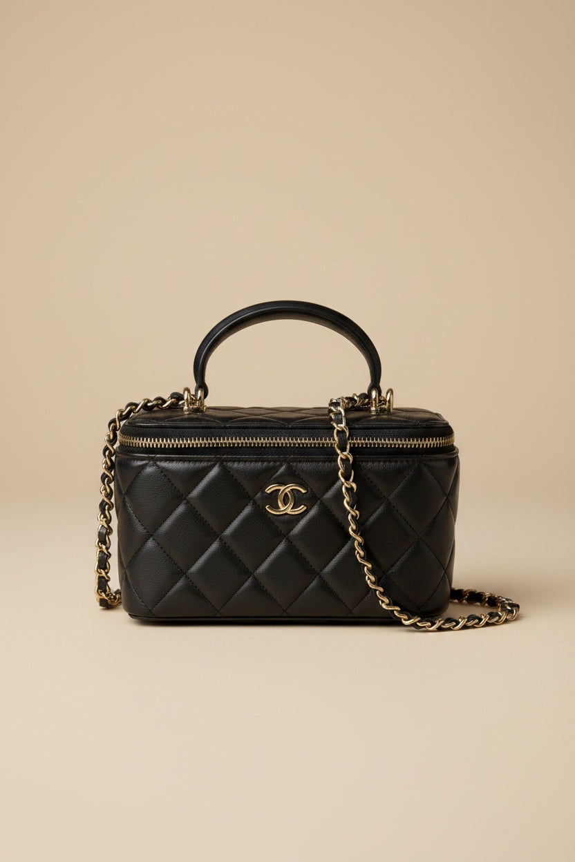 Chanel Small Lambskin Top Handle Vanity Case with Chain