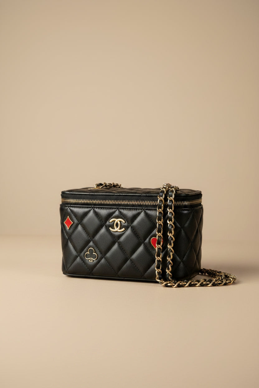 Chanel Small Quilted Lambskin Coco Casino Vanity Case With Chain