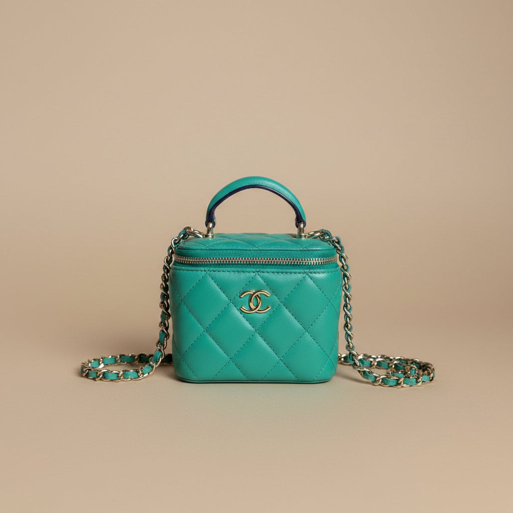 Chanel Mini CC Quilted Lambskin Top Handle Vanity Case With Chain