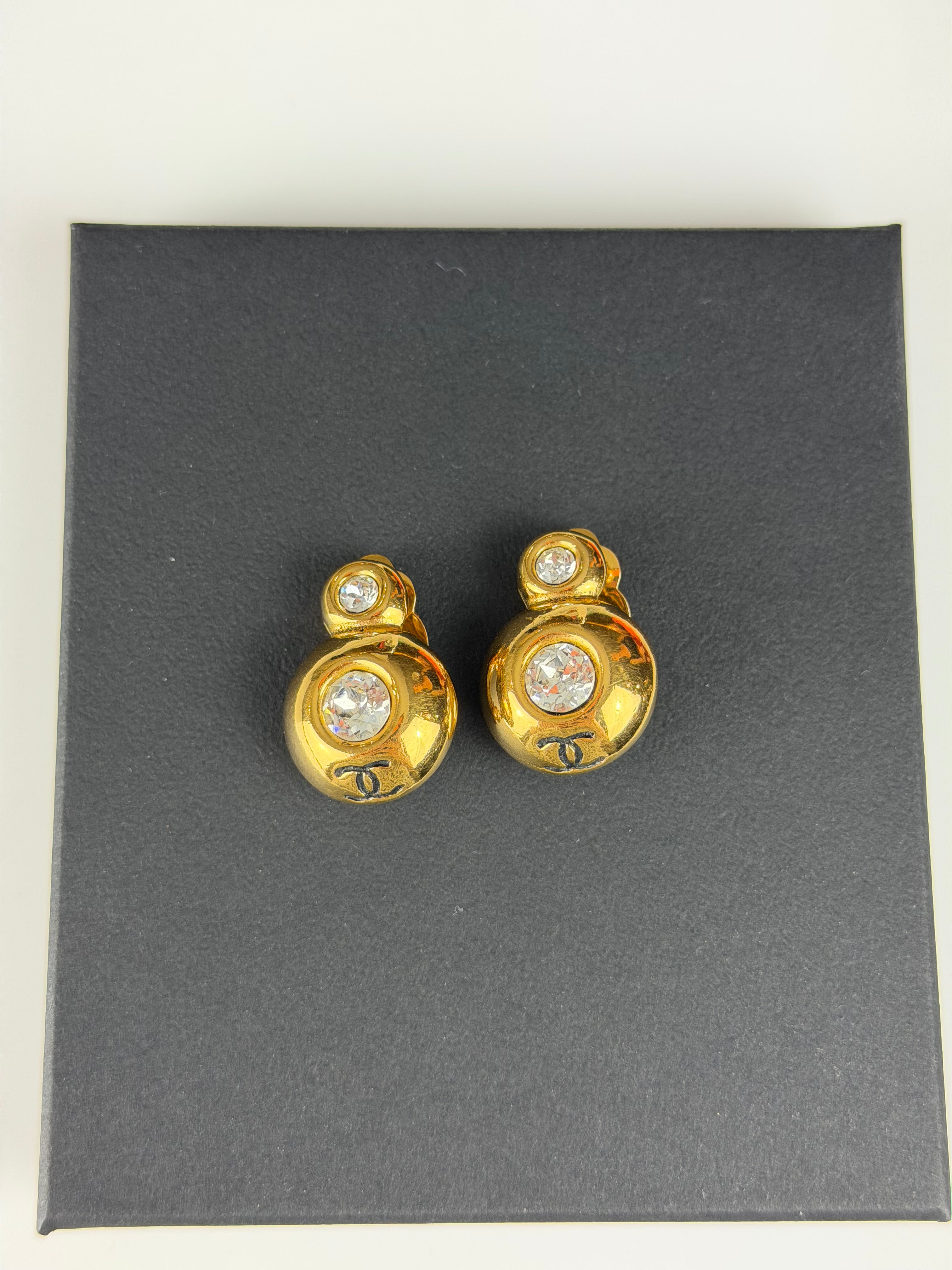 Chanel Vintage Gold Clip-On Earrings with Crystals