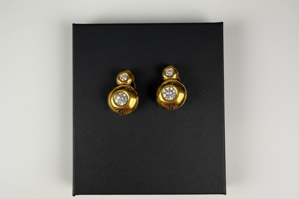 Chanel Vintage Gold Clip-On Earrings with Crystals
