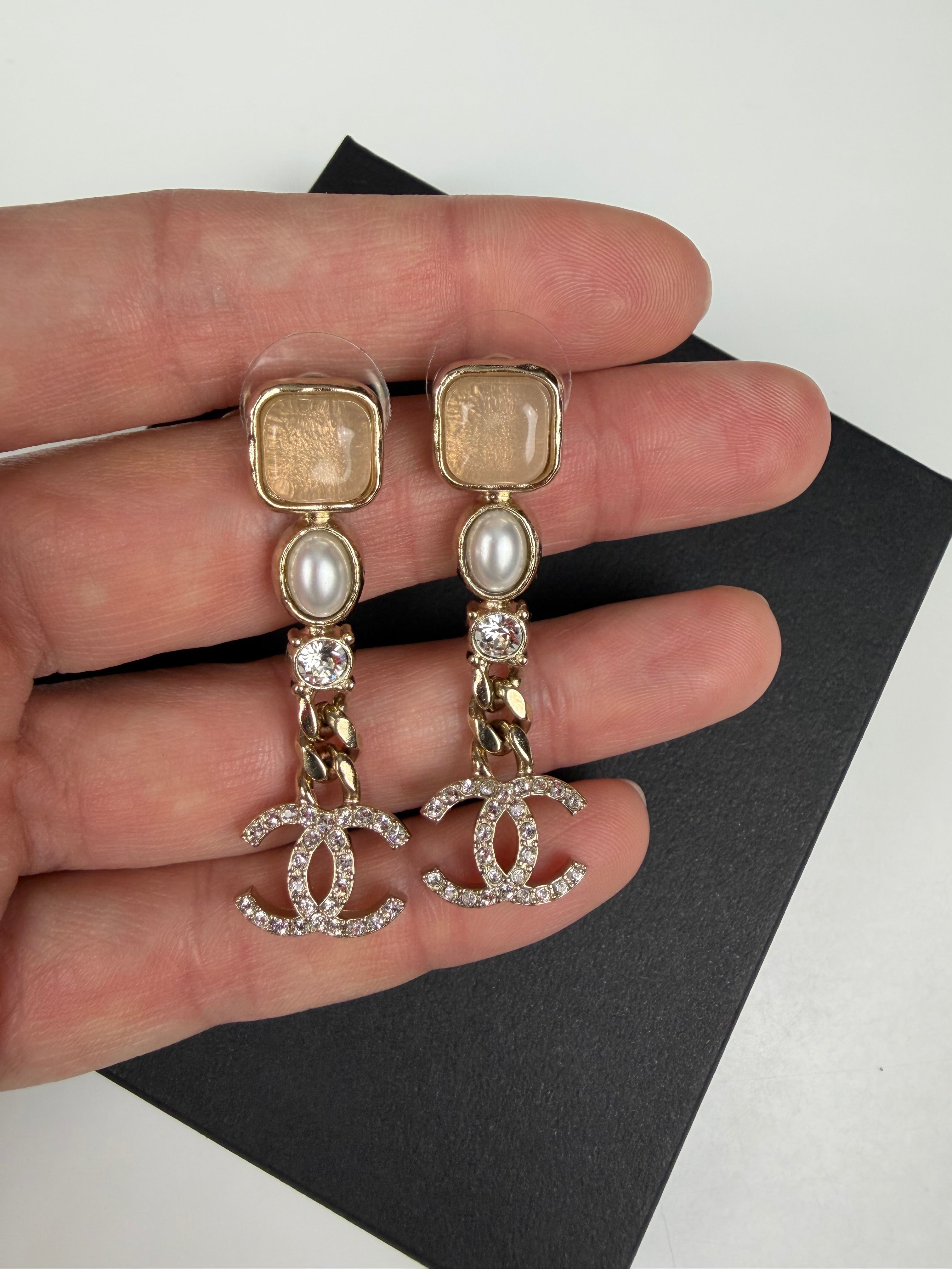 Chanel CC Pearl and Rhinestone Drop Earrings