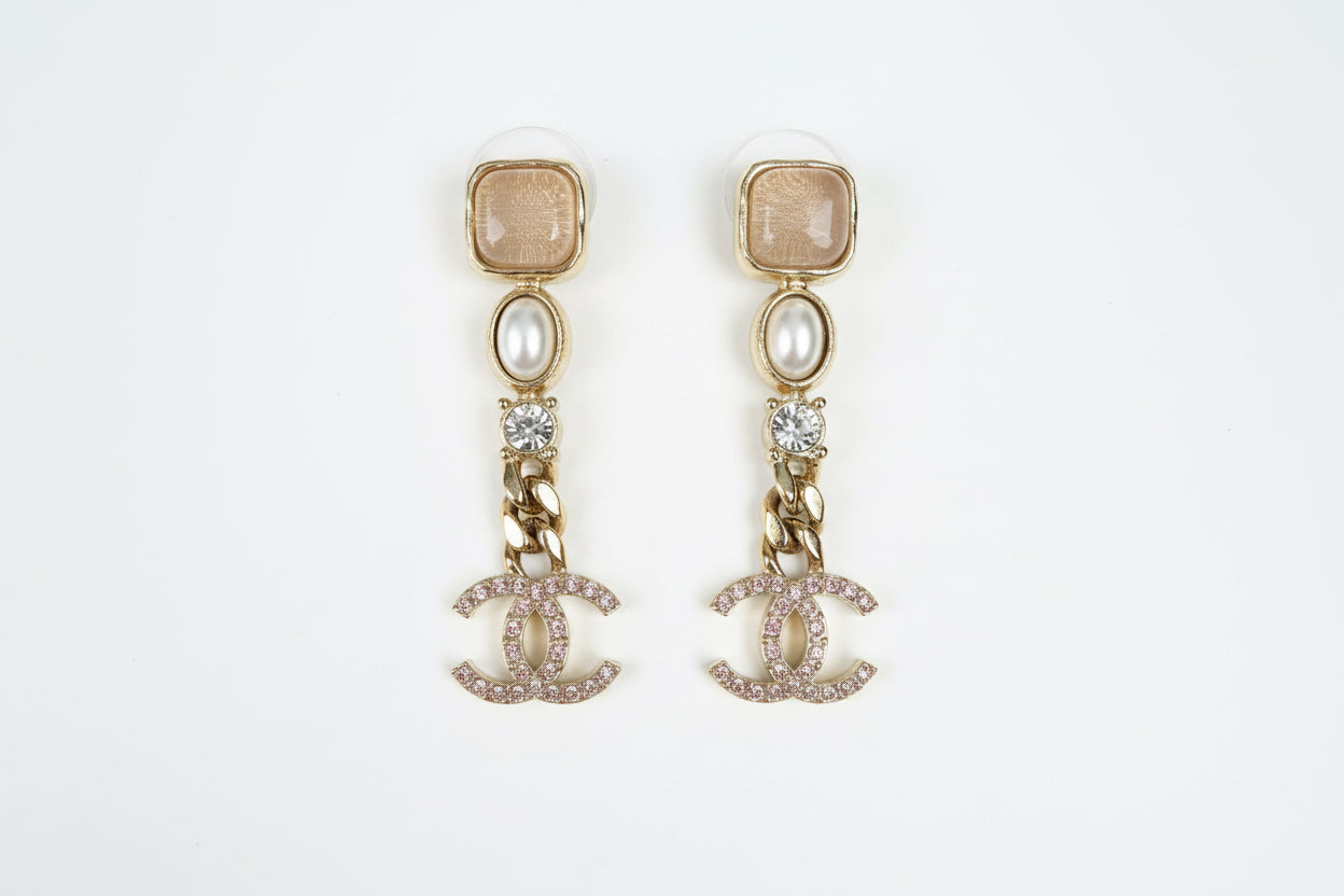Chanel CC Pearl and Rhinestone Drop Earrings