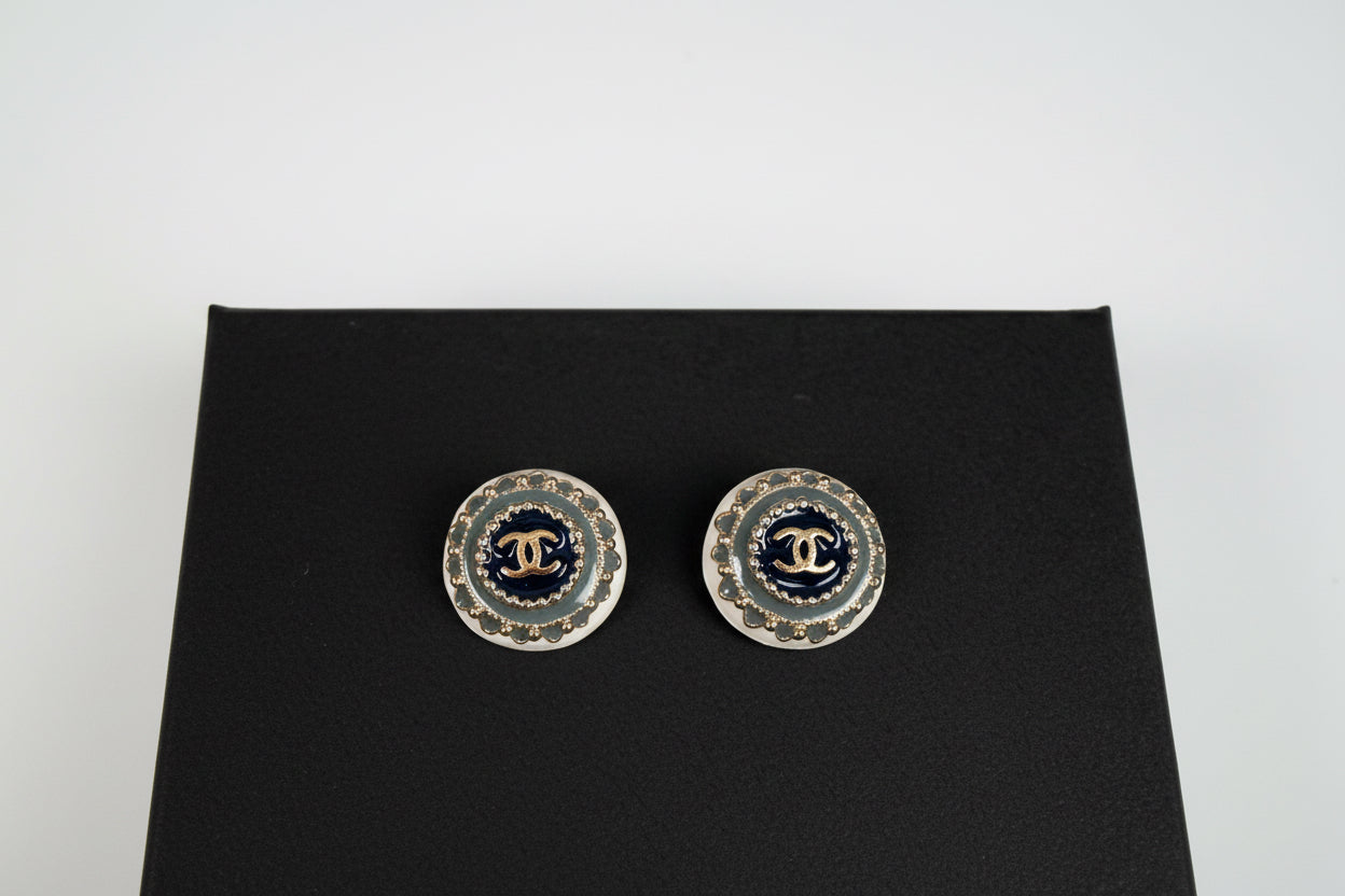 Chanel  Gold Plated Enamel CC Logo Push Backs Earrings