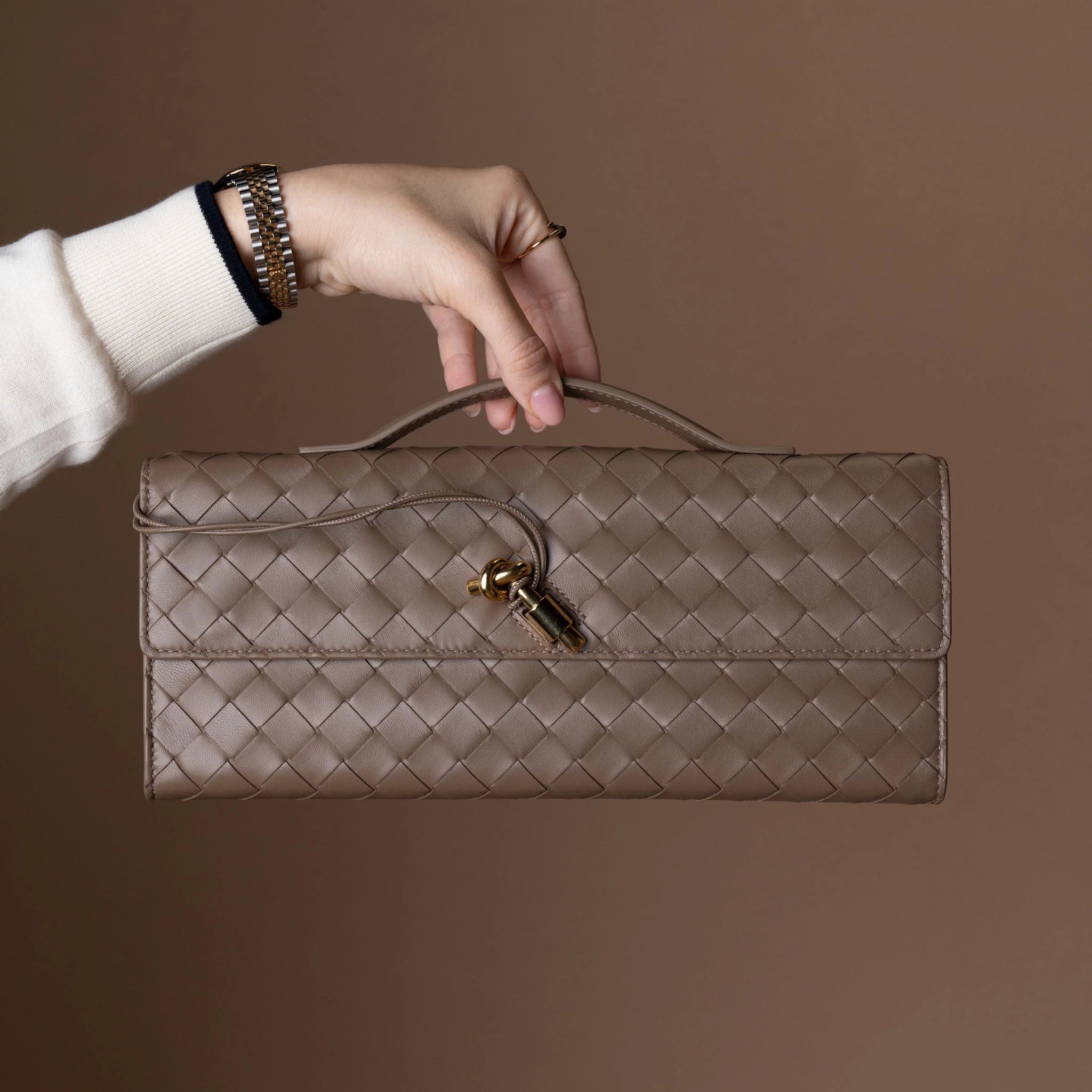 Bottega Veneta Lambskin Intrecciato Andiamo Clutch