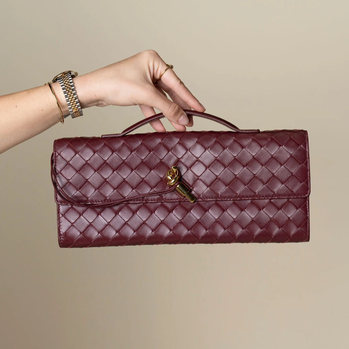 Bottega Veneta Lambskin Intrecciato Andiamo Clutch — Featured Image