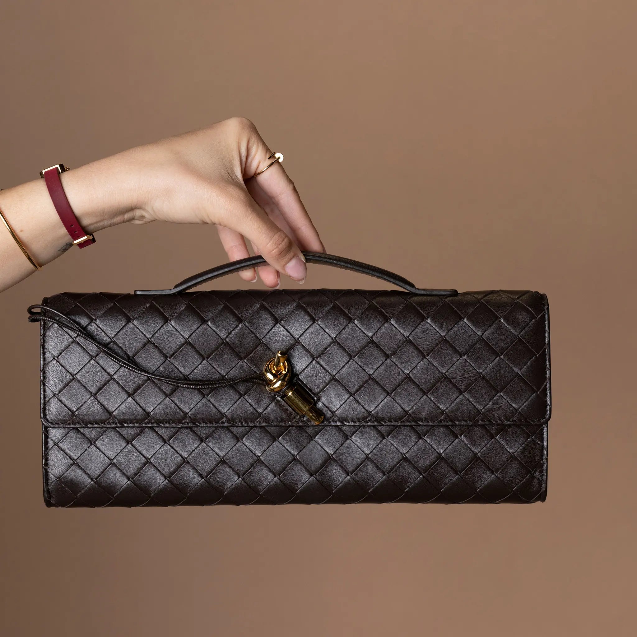 Bottega Veneta Lambskin Intrecciato Andiamo Clutch — Featured Image