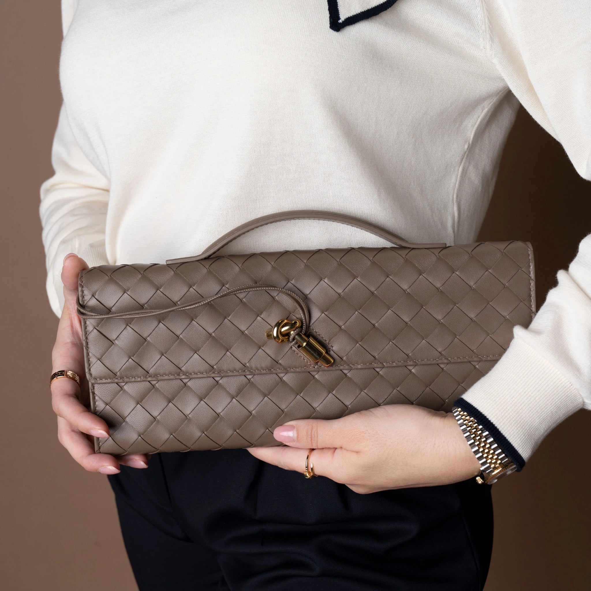 Bottega Veneta Lambskin Intrecciato Andiamo Clutch