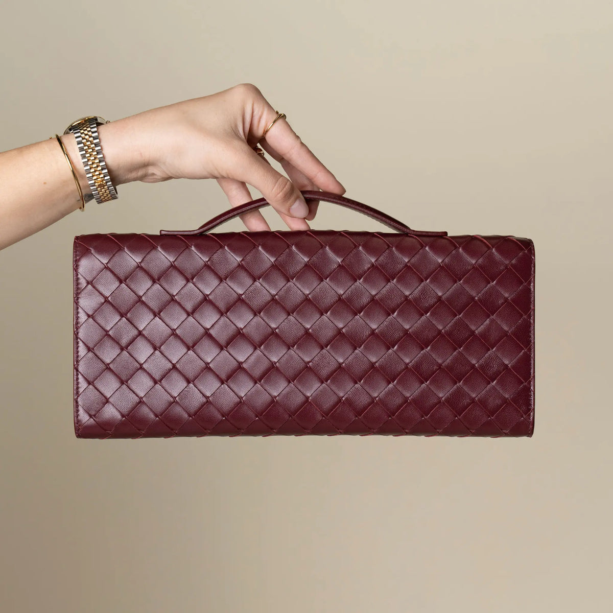 Bottega Veneta Lambskin Intrecciato Andiamo Clutch — Front View