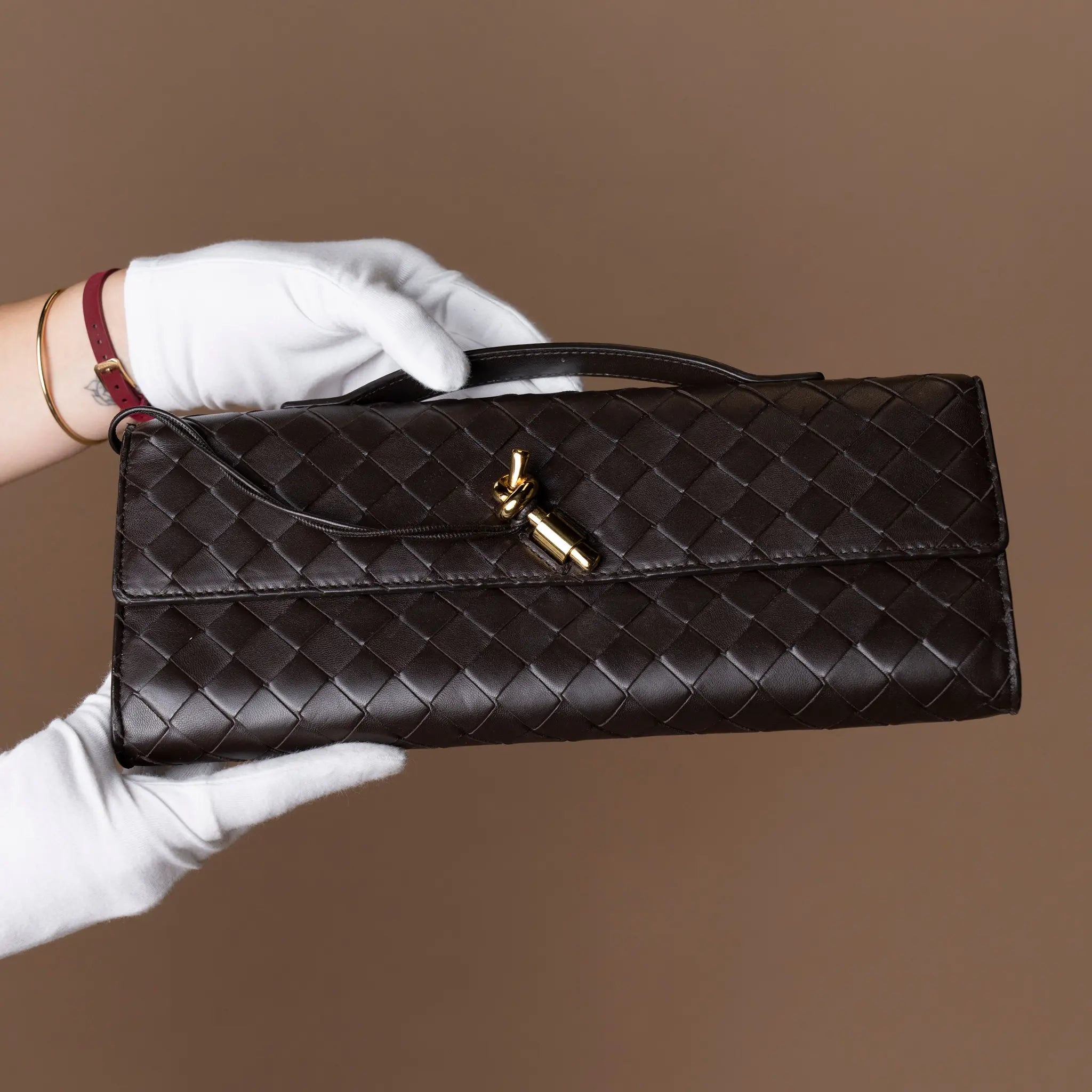 Bottega Veneta Lambskin Intrecciato Andiamo Clutch — Back View