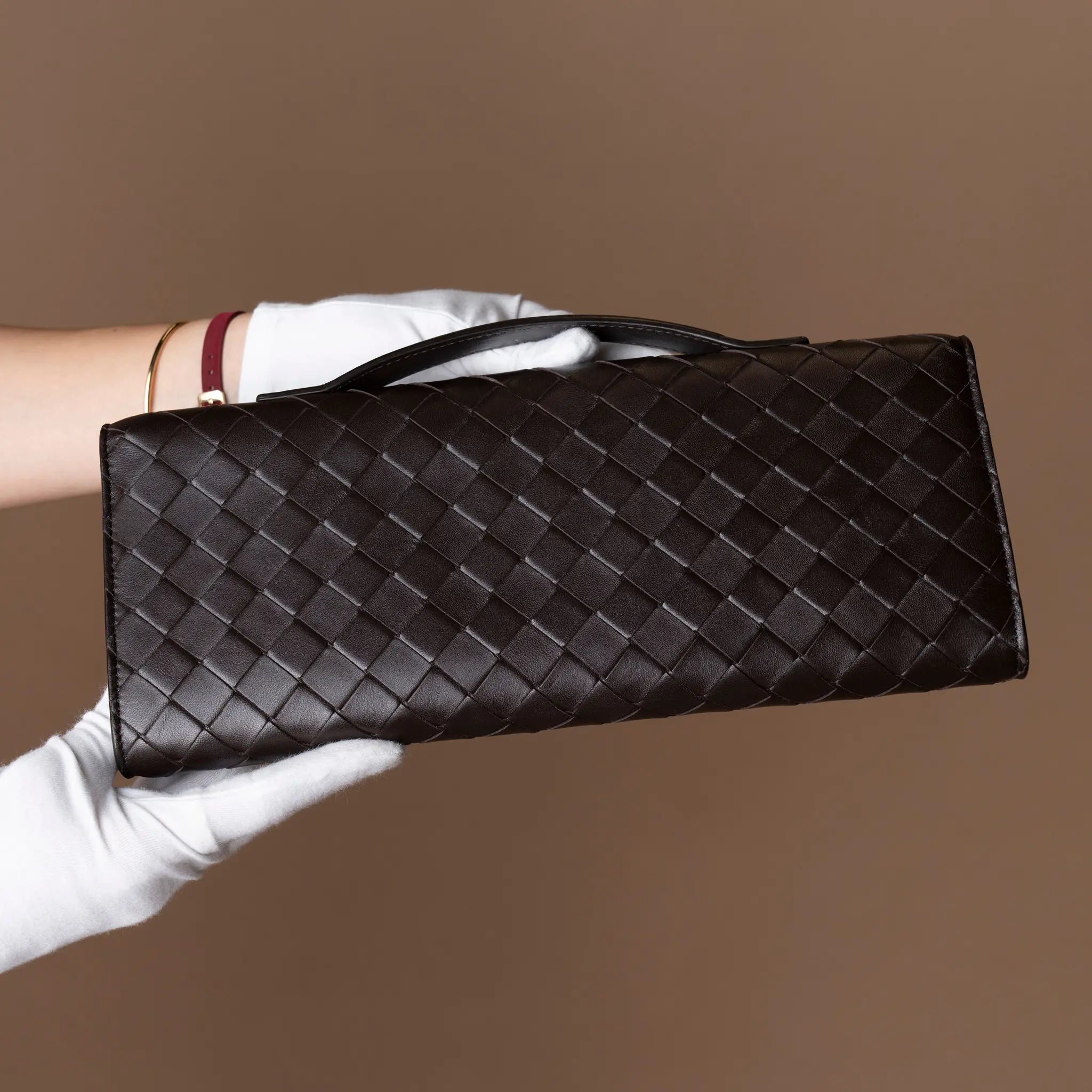 Bottega Veneta Lambskin Intrecciato Andiamo Clutch — Detail View
