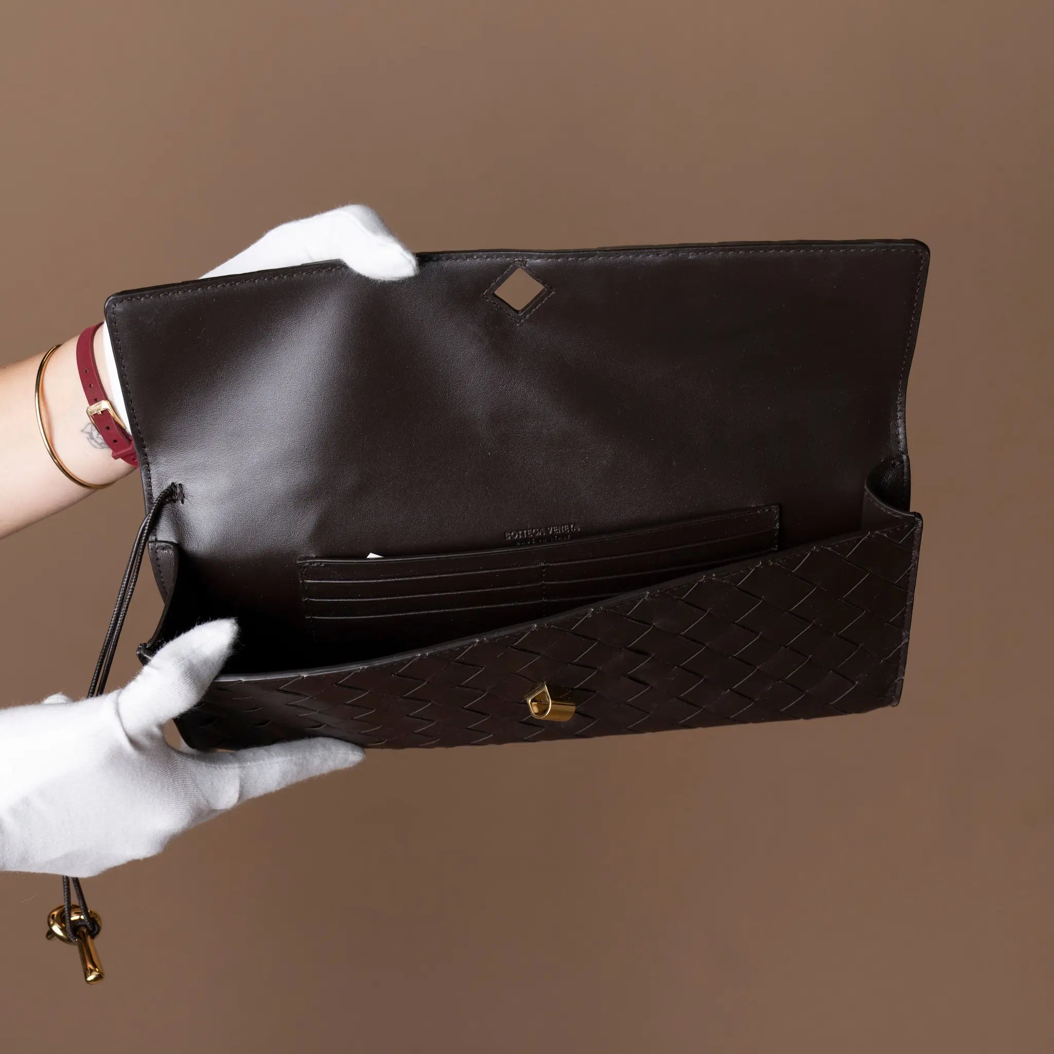 Bottega Veneta Lambskin Intrecciato Andiamo Clutch — Detail View