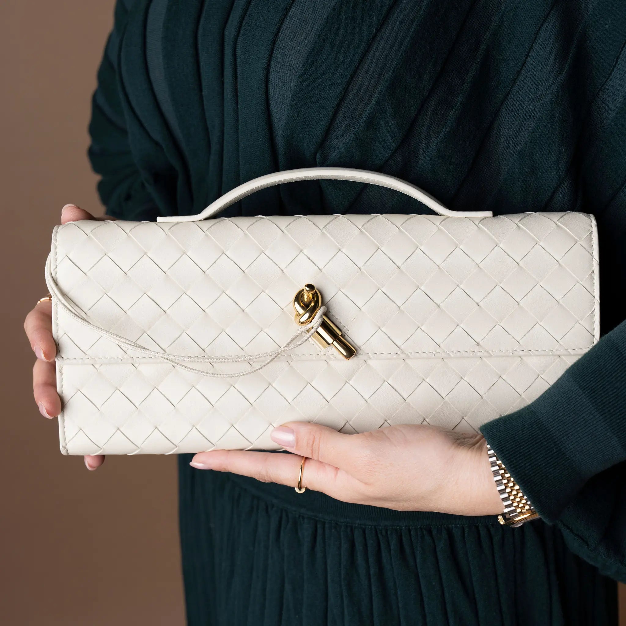 Bottega Veneta Lambskin Intrecciato Andiamo Clutch