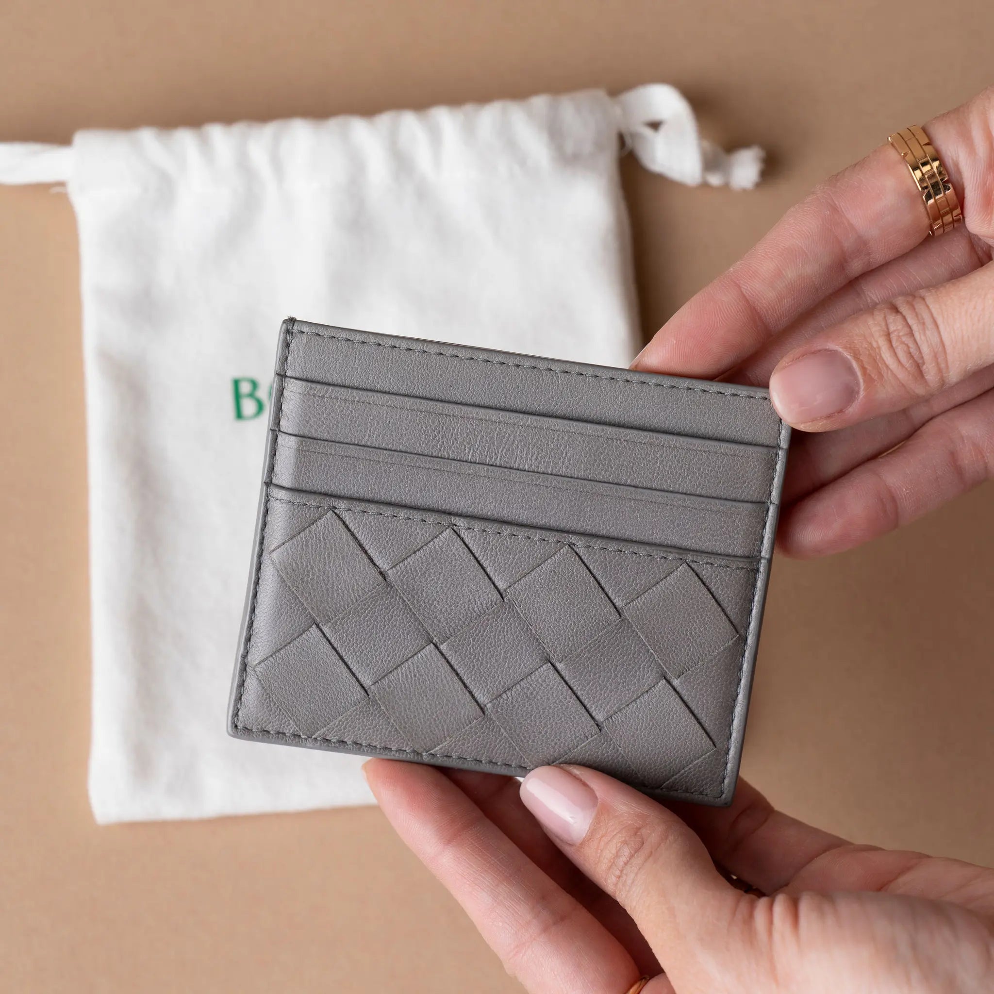 Bottega Veneta Lambskin Intrecciato Credit Card Case — Front View