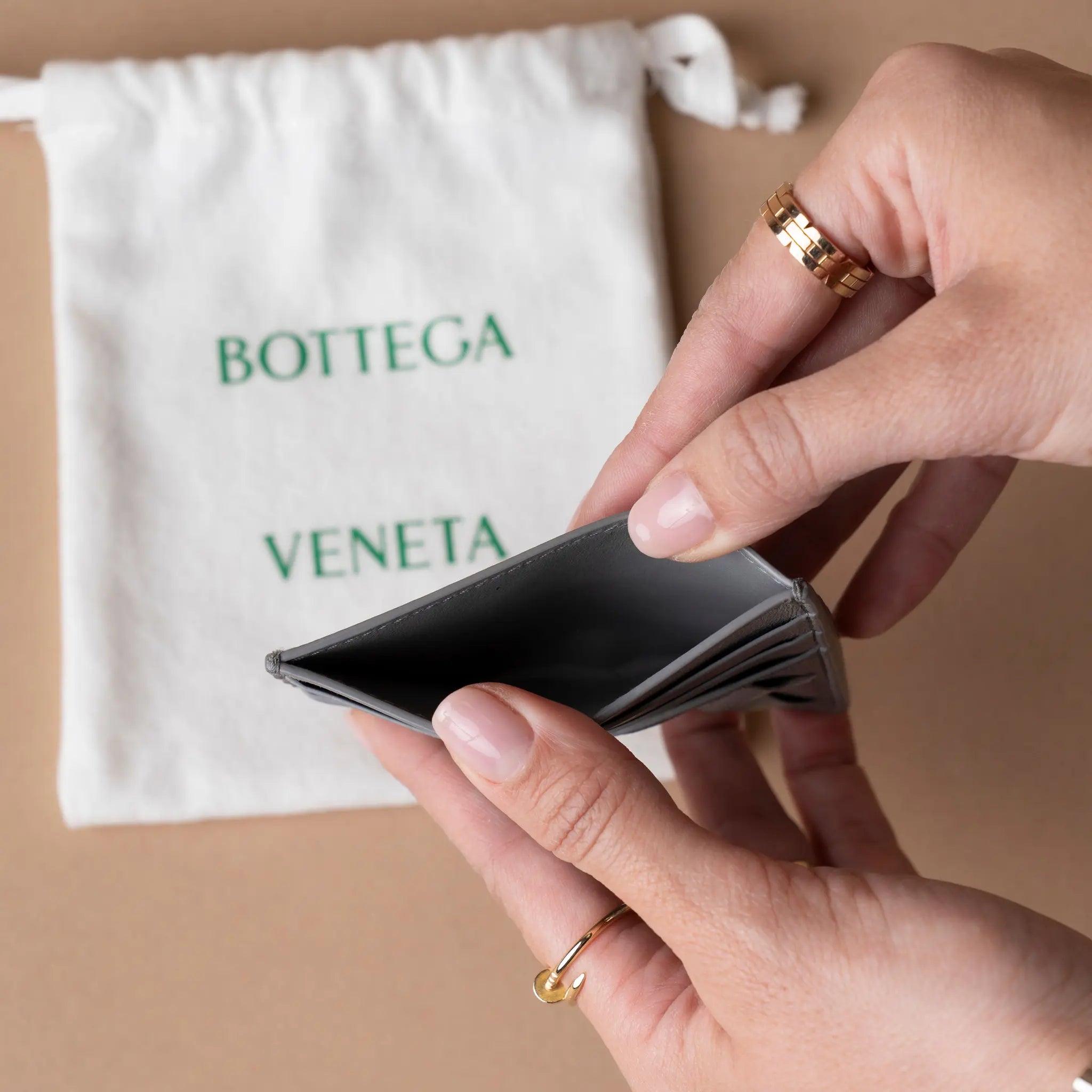 Bottega Veneta Lambskin Intrecciato Credit Card Case — Back View