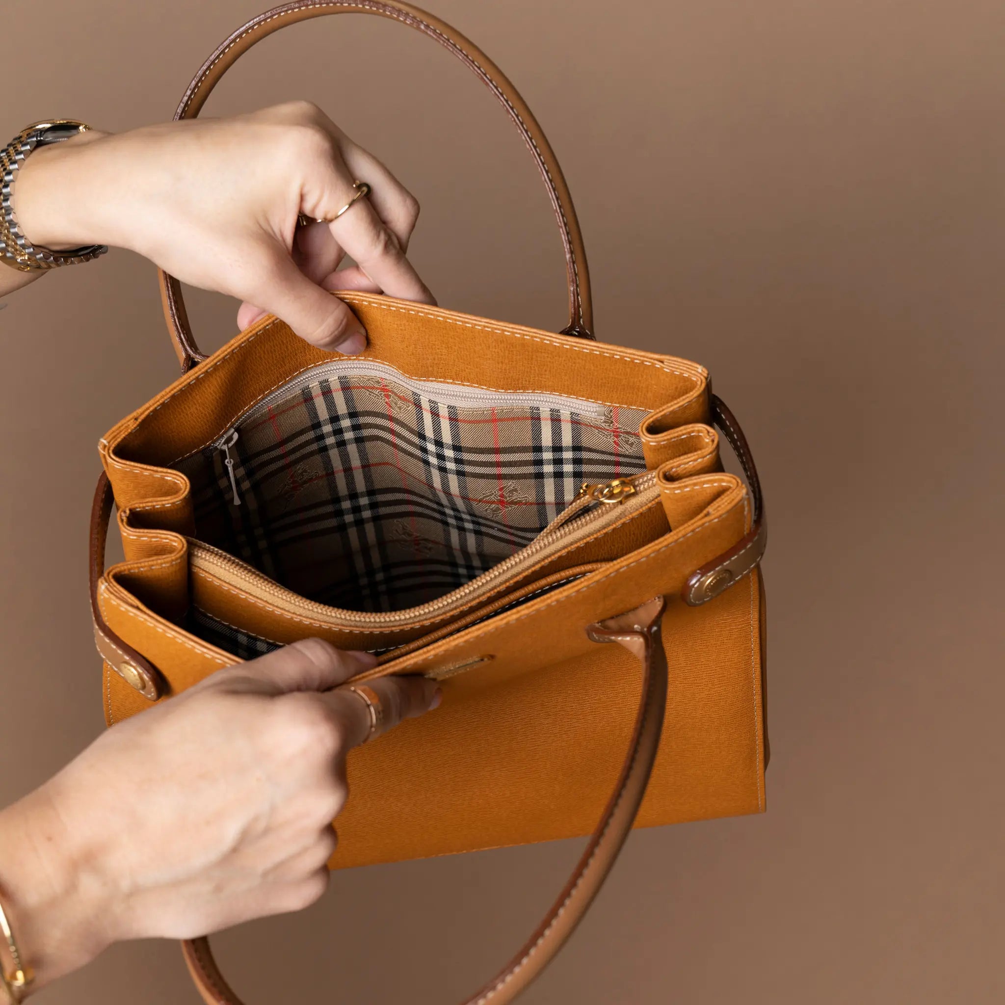 Burberry Calf Leather Handbag — Interior Detail