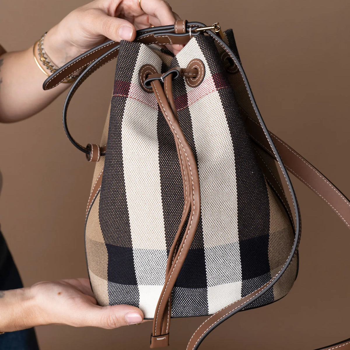 Burberry House Check Small Bucket Bag — Back View