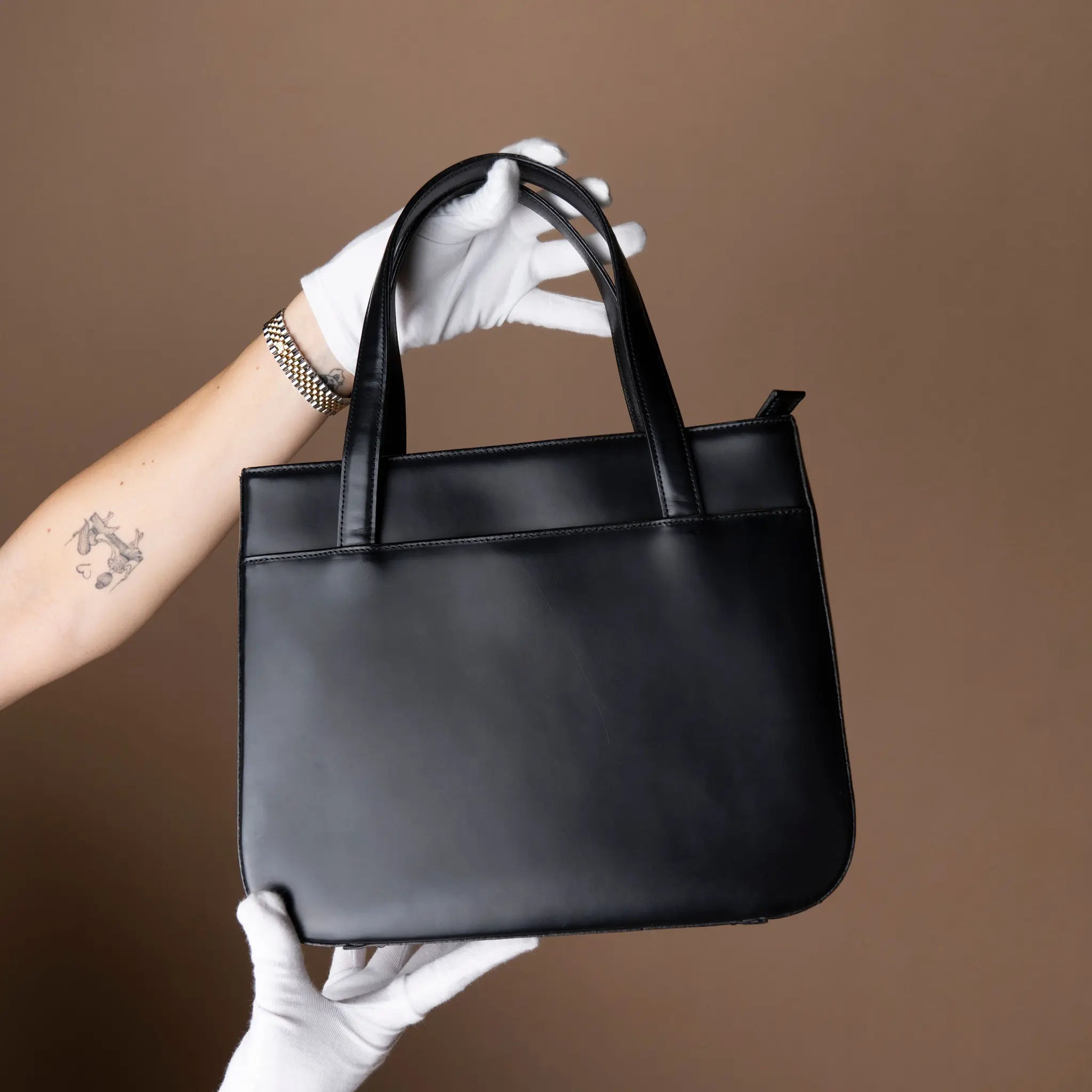 Burberry House Check Trimmed Leather Handbag — Front View