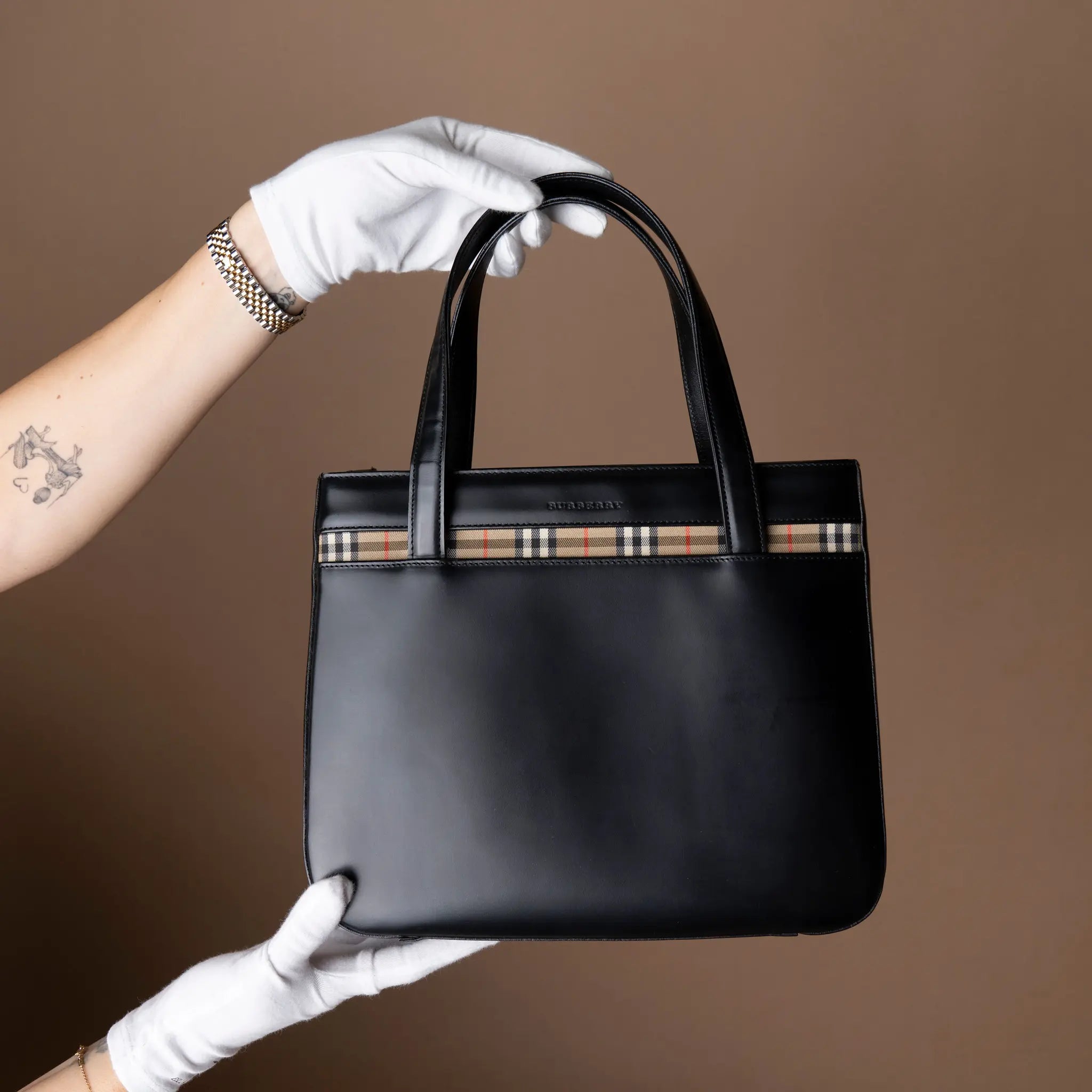 Burberry House Check Trimmed Leather Handbag — Interior Detail