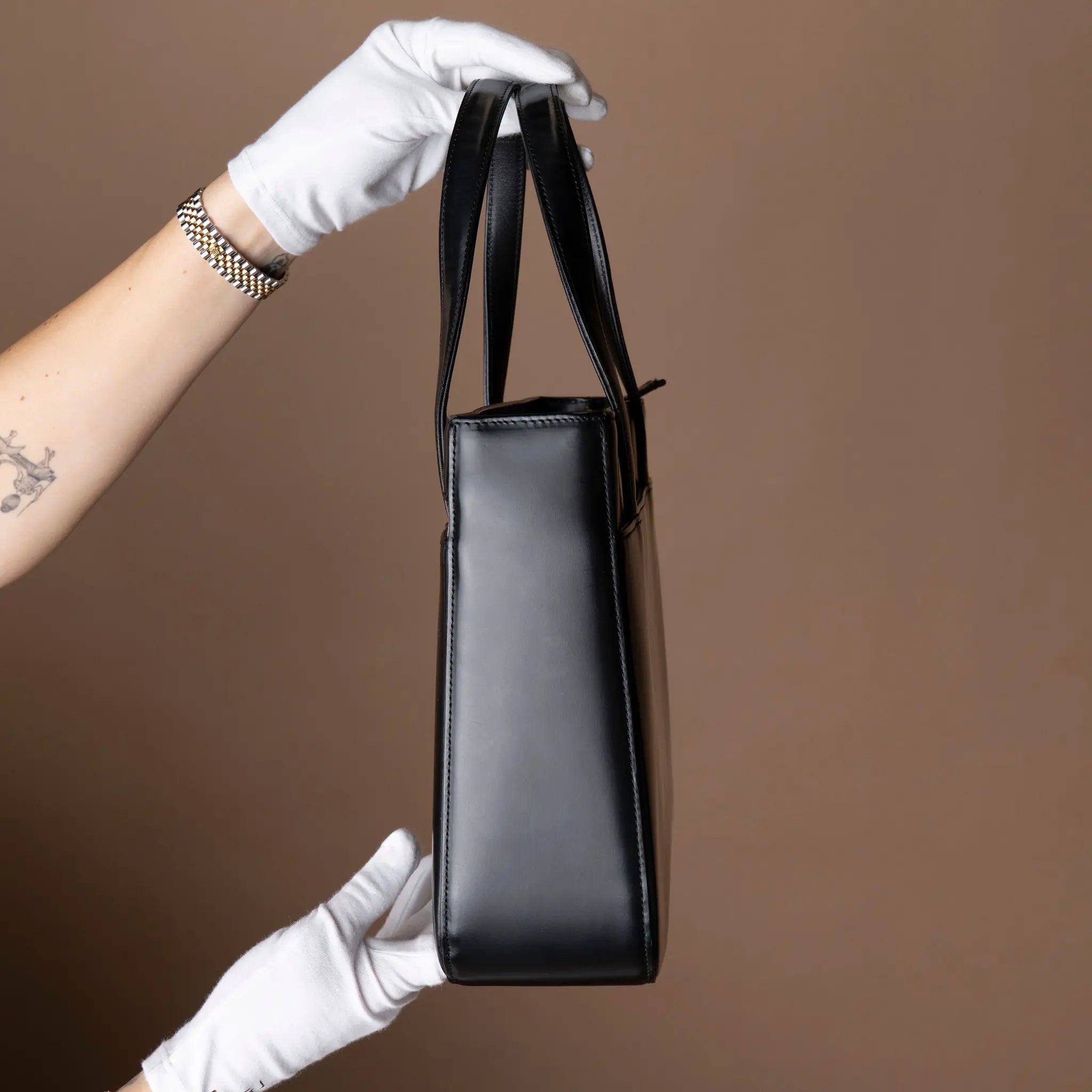 Burberry House Check Trimmed Leather Handbag — Close-up Detail