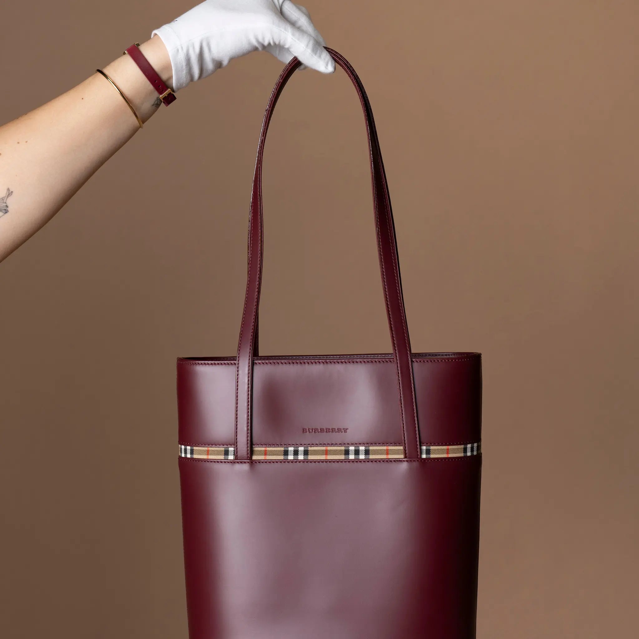 Burberry House Check Trimmed Leather Shoulder Bag — Featured Image