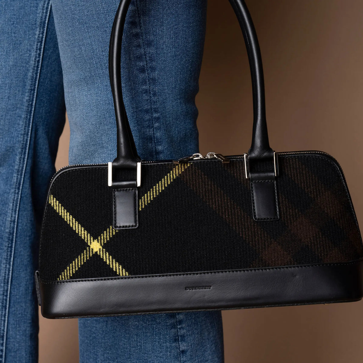 Burberry Supernova Check Wool Shoulder Bag — Interior Detail