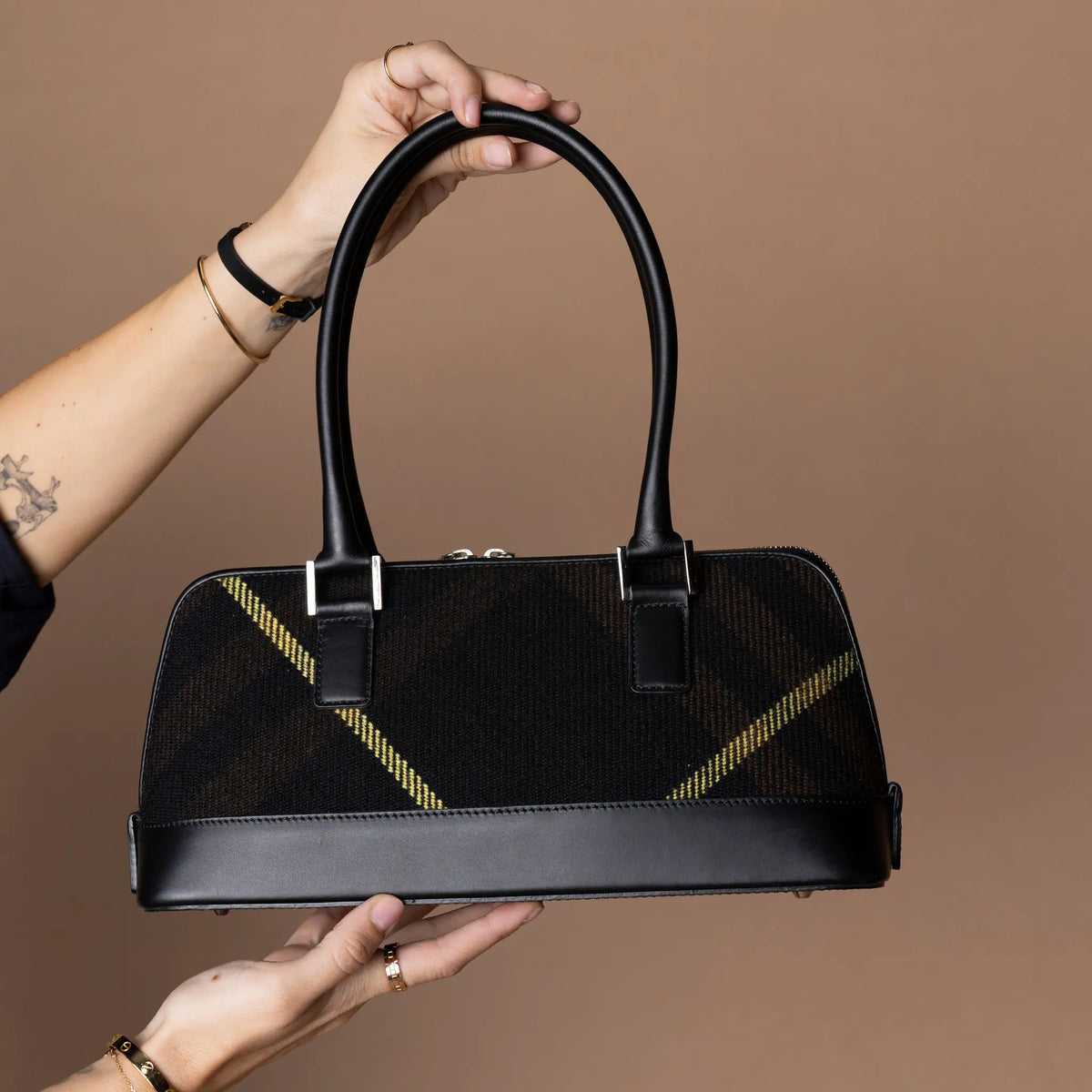 Burberry Supernova Check Wool Shoulder Bag — Close-up Detail
