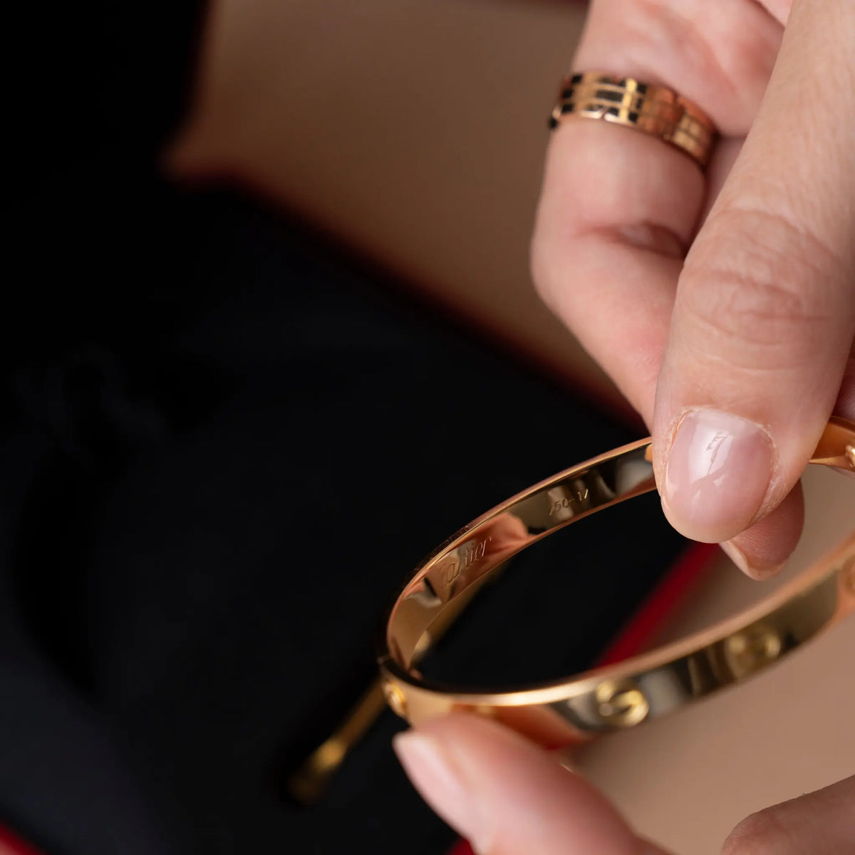 Cartier 18K Yellow Gold Classic Love Bracelet — Interior Detail