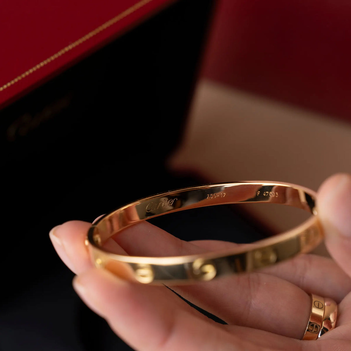 Cartier 18K Yellow Gold Classic Love Bracelet — Close-up Detail