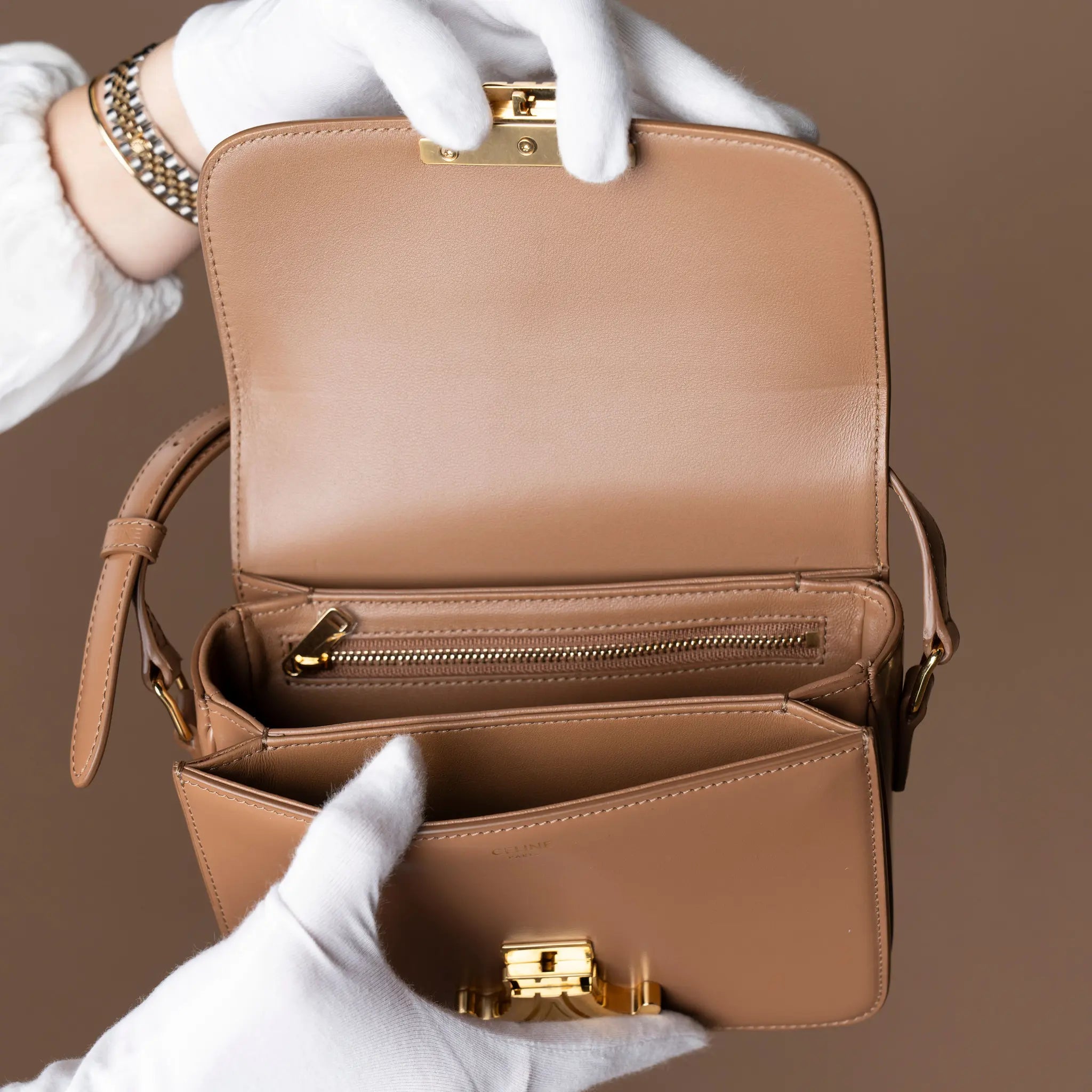 Celine Classique Shiny Calfskin Triomphe Crossbody — Front View