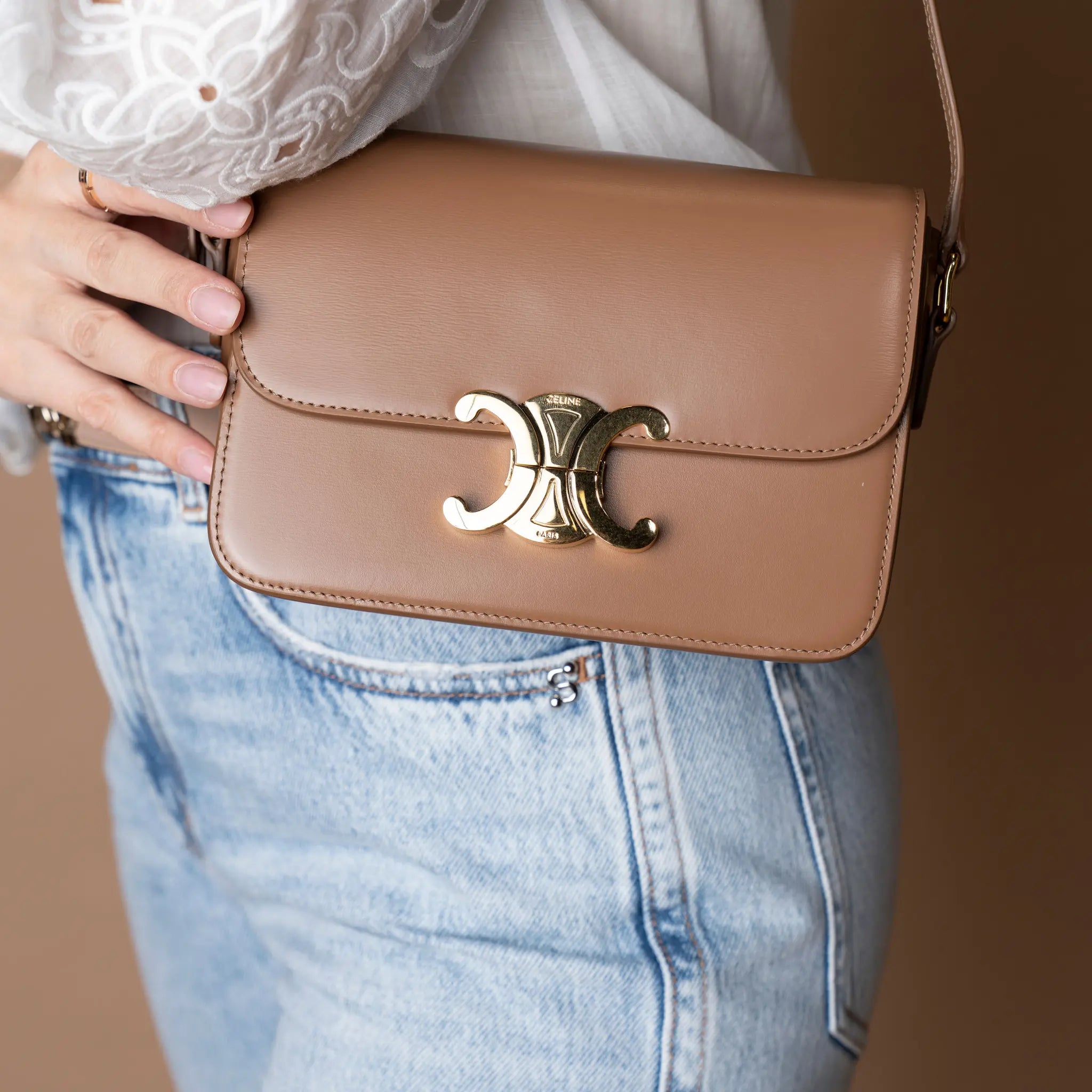 Celine Classique Shiny Calfskin Triomphe Crossbody — Interior Detail