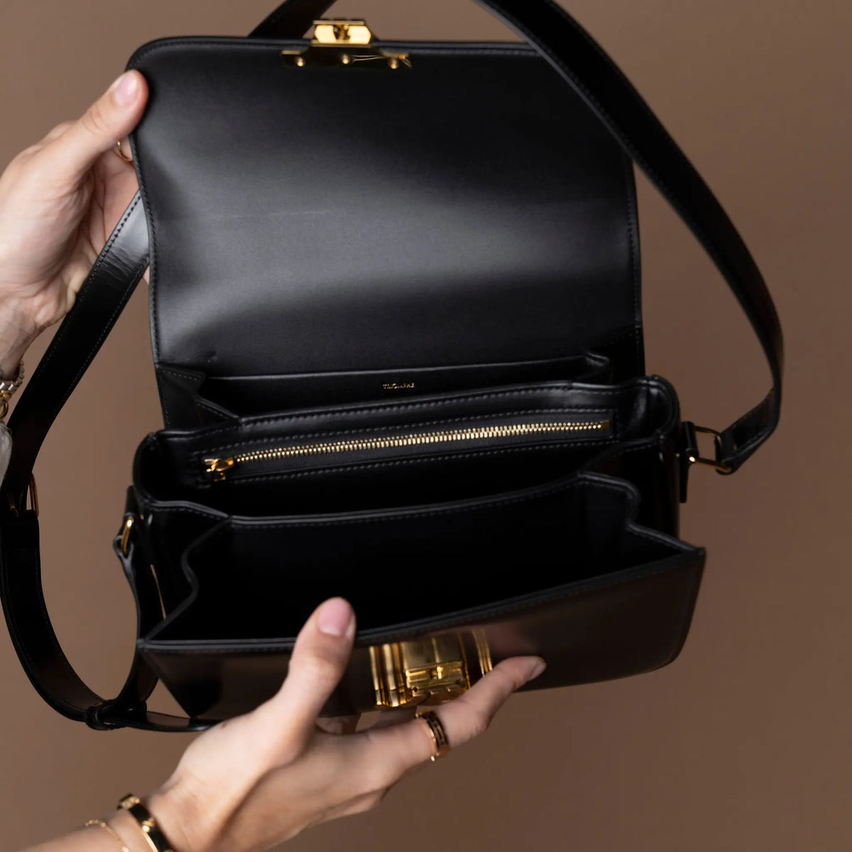 Celine Classique Shiny Calfskin Triomphe Crossbody — Detail View