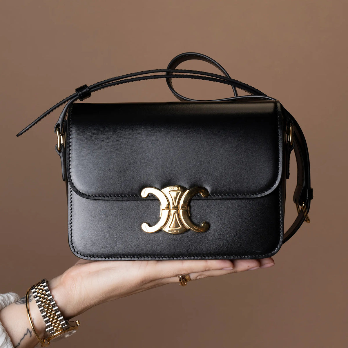 Celine Teen Shiny Calfskin Triomphe Crossbody — Featured Image