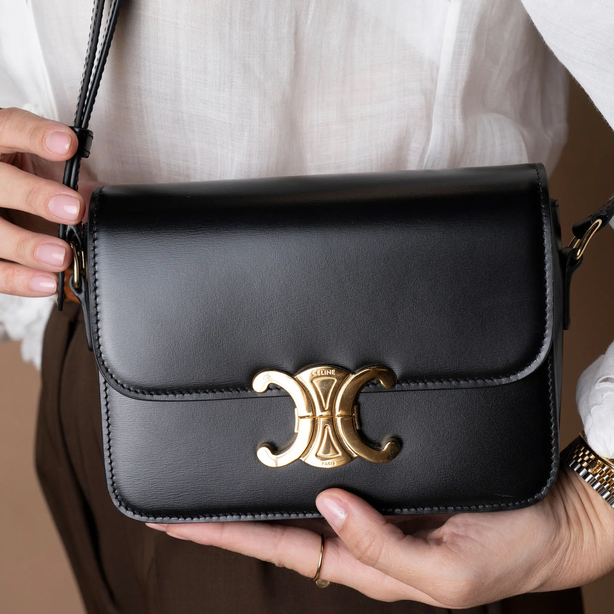 Celine Teen Shiny Calfskin Triomphe Crossbody — Back View