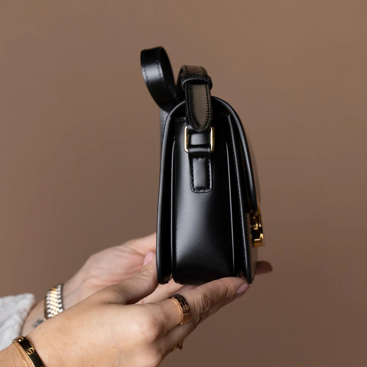 Celine Teen Shiny Calfskin Triomphe Crossbody — Side Profile