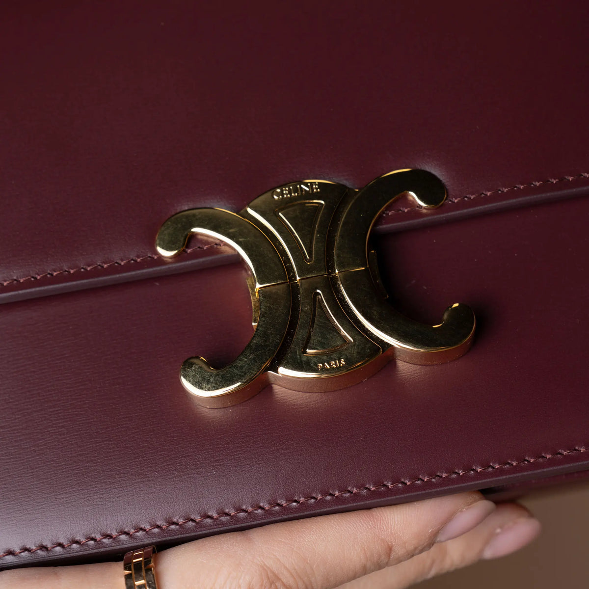 Celine Teen Shiny Calfskin Triomphe Crossbody — Front View