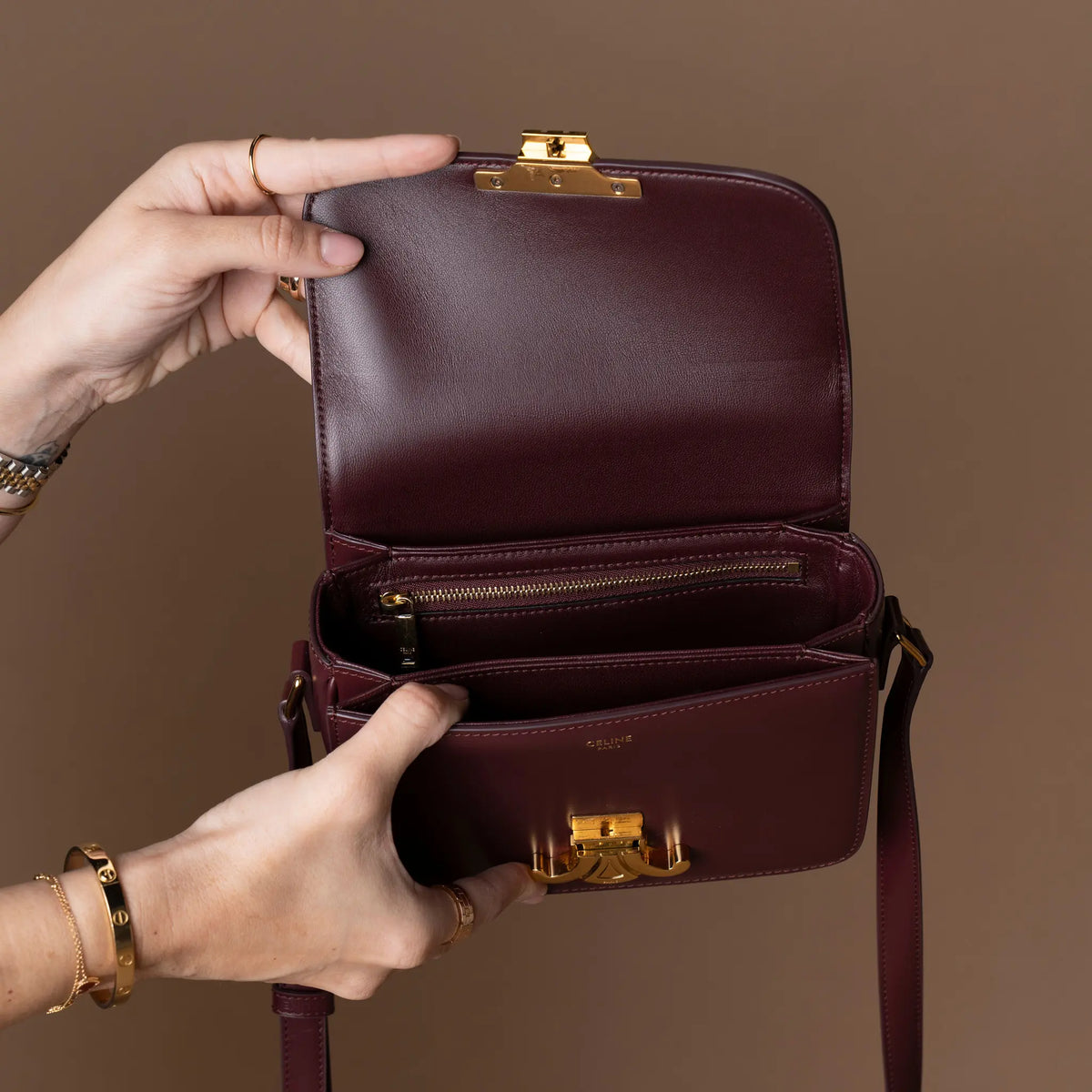 Celine Teen Shiny Calfskin Triomphe Crossbody — Back View