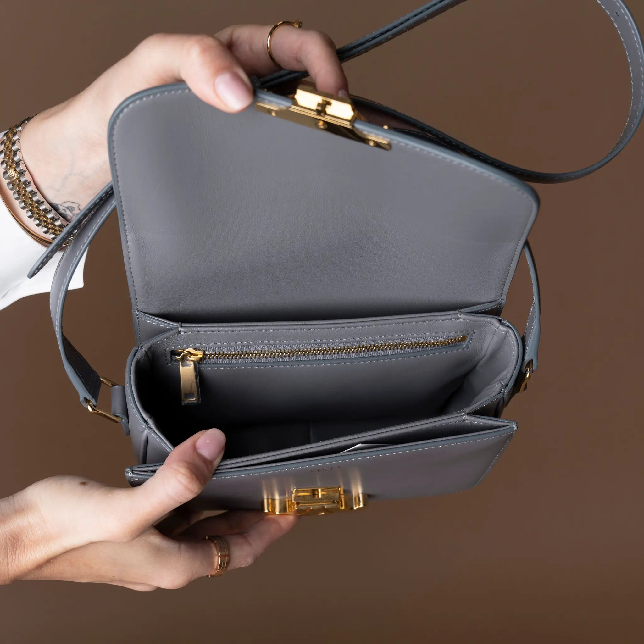 Celine Teen Shiny Calfskin Triomphe Crossbody — Back View