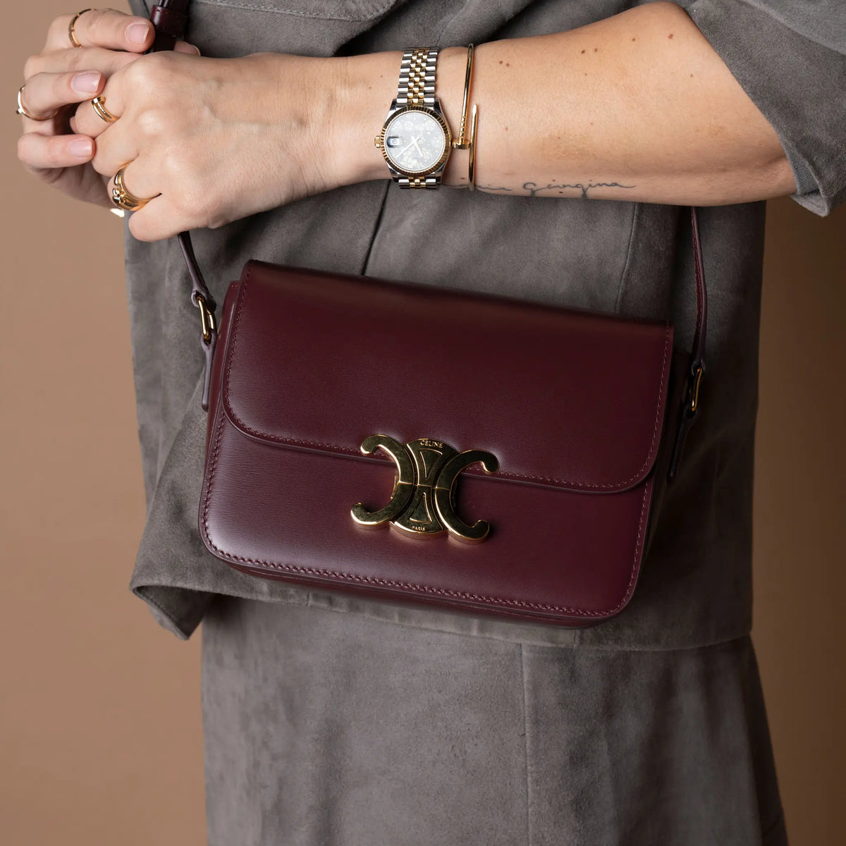 Celine Teen Shiny Calfskin Triomphe Crossbody — Side Profile