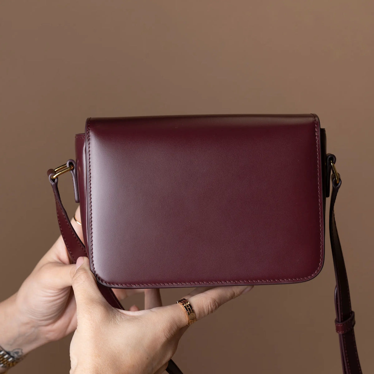 Celine Teen Shiny Calfskin Triomphe Crossbody — Close-up Detail
