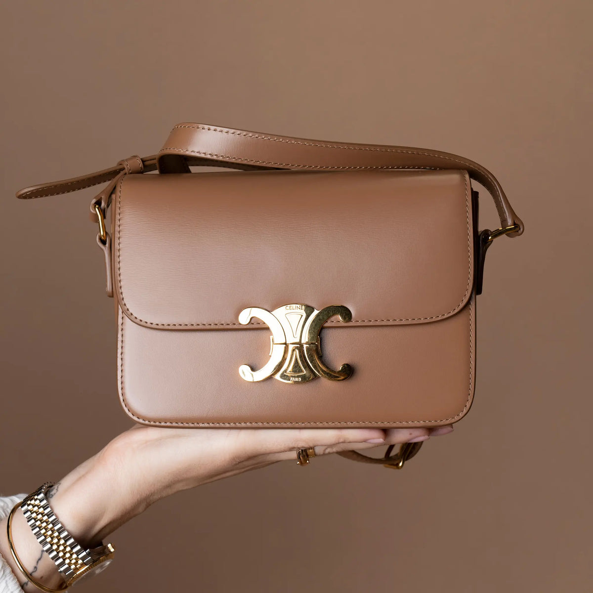 Celine Teen Shiny Calfskin Triomphe Crossbody — Featured Image