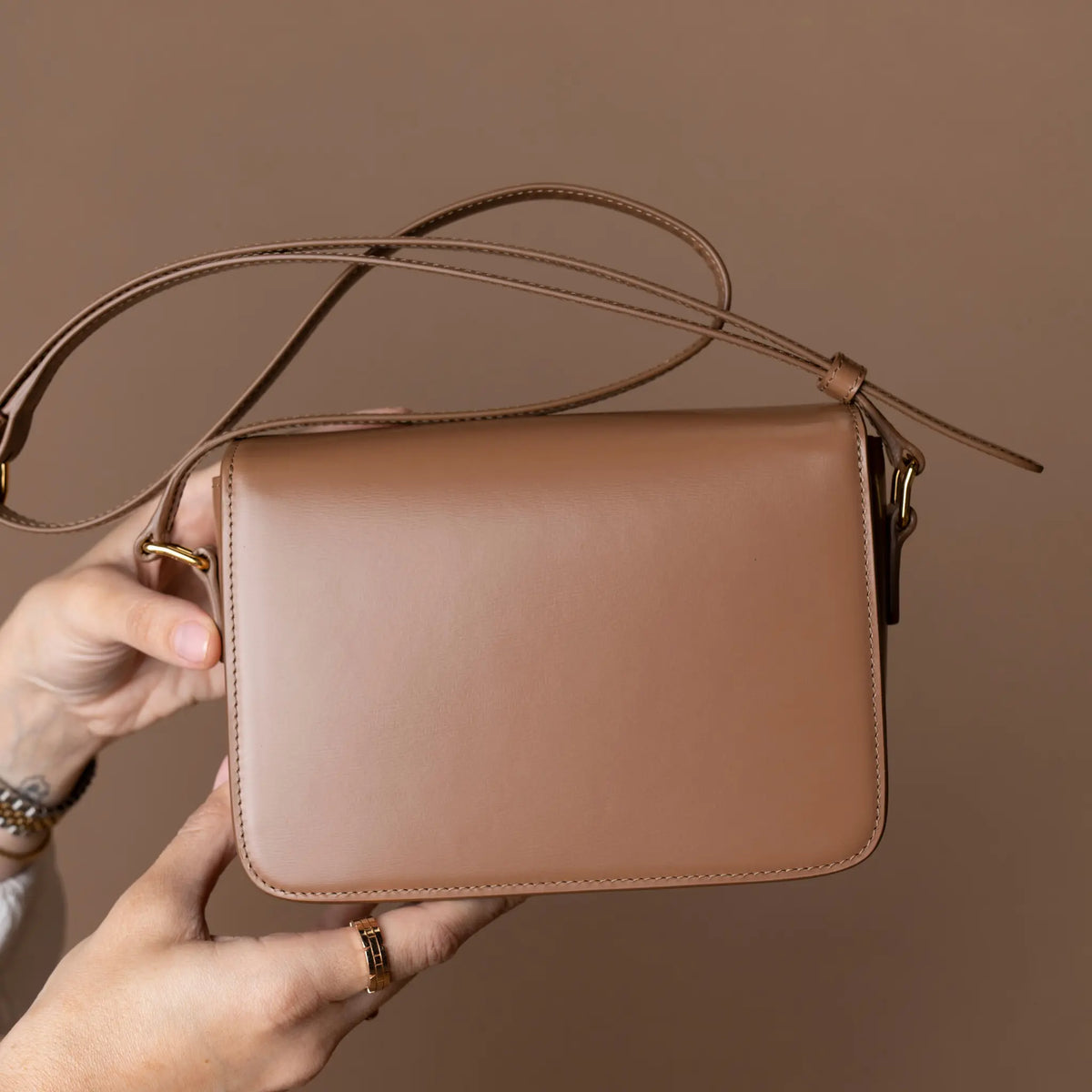 Celine Teen Shiny Calfskin Triomphe Crossbody — Front View